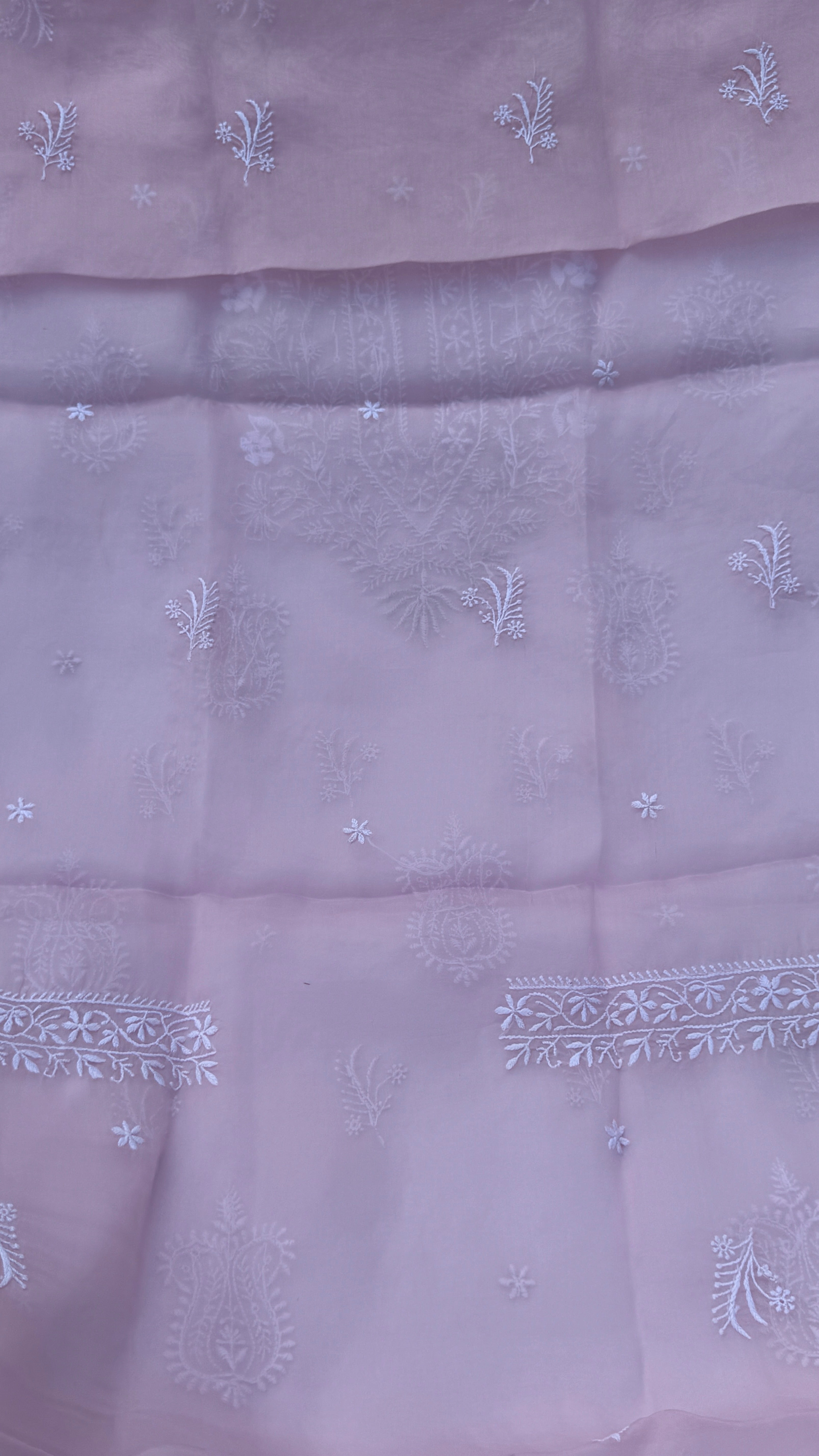 Pure Organza Lucknow Chikankari Unstitched Suit Set - Pink