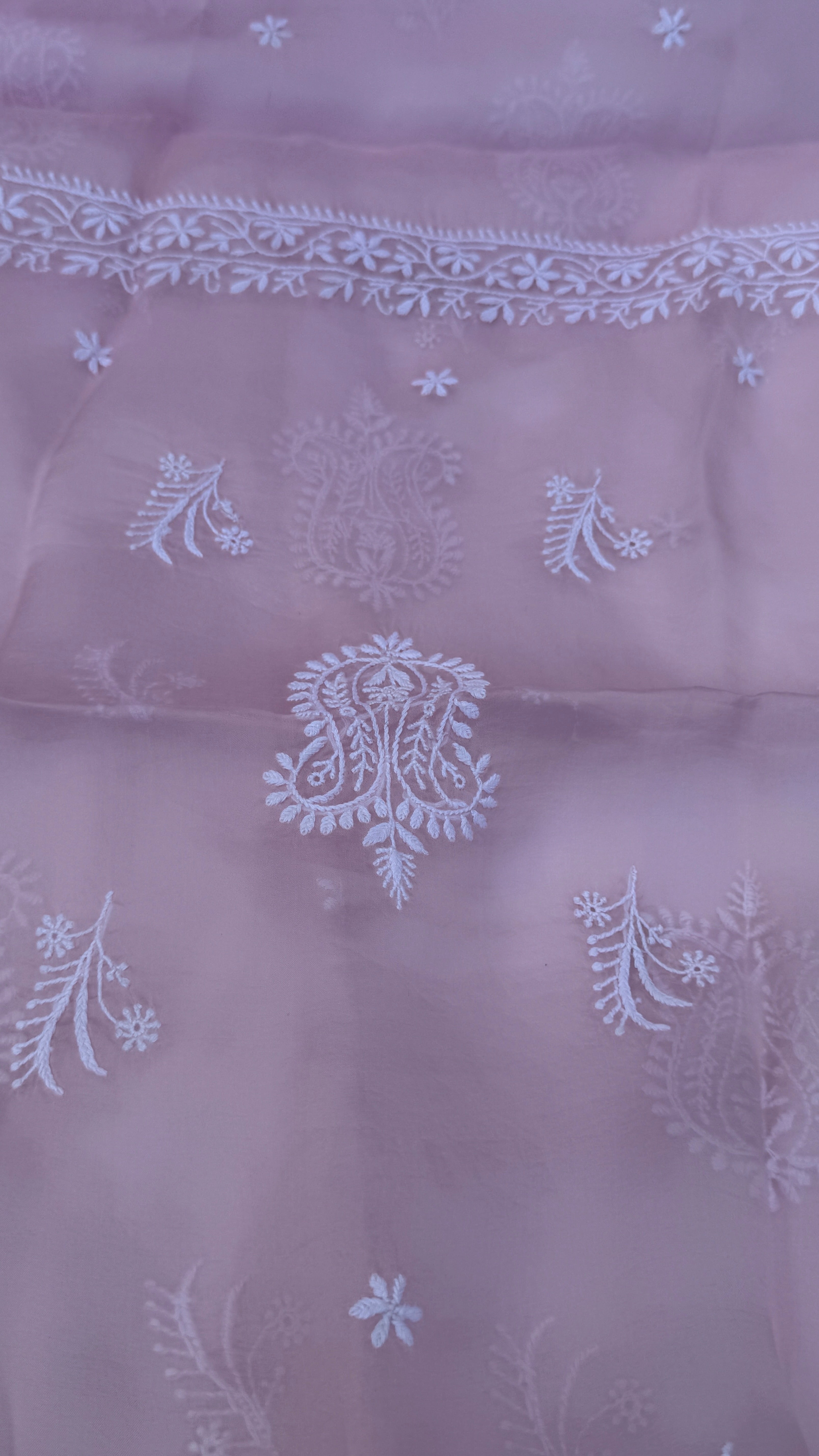 Pure Organza Lucknow Chikankari Unstitched Suit Set - Pink
