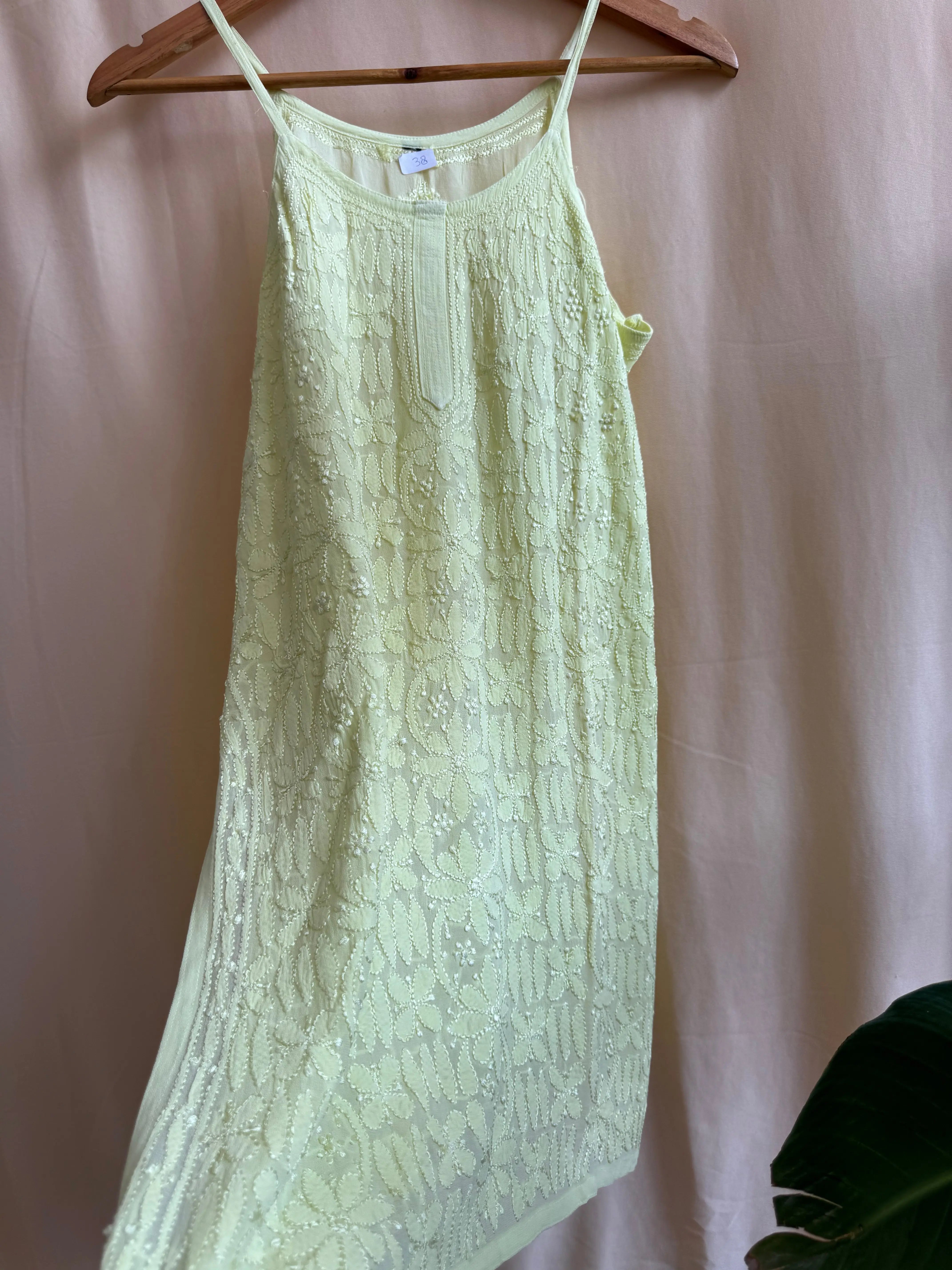 Chikankari Noodle Strap short Top in Lime Green ARIAA CHIKANKARI 