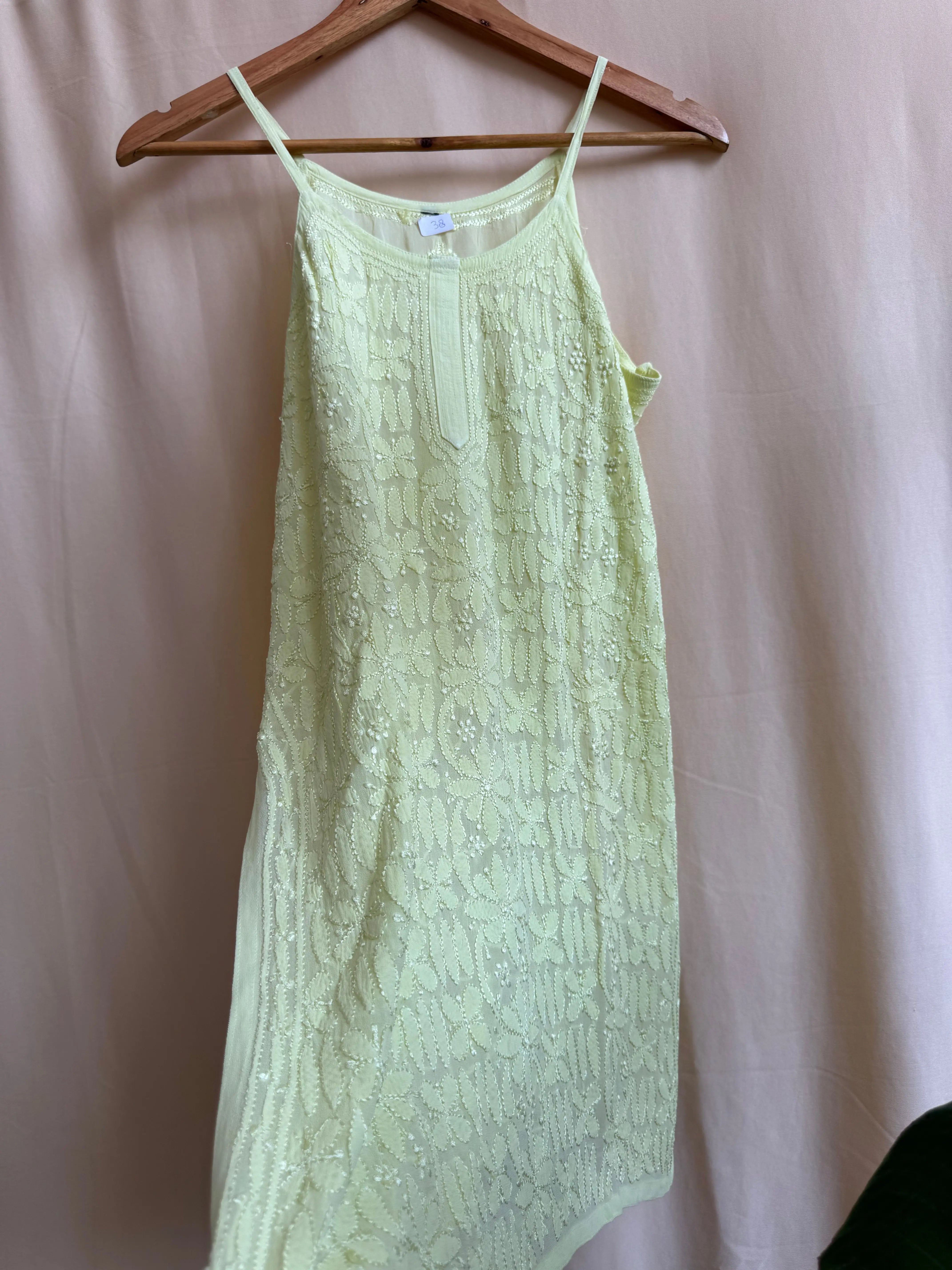 Chikankari Noodle Strap short Top in Lime Green ARIAA CHIKANKARI 