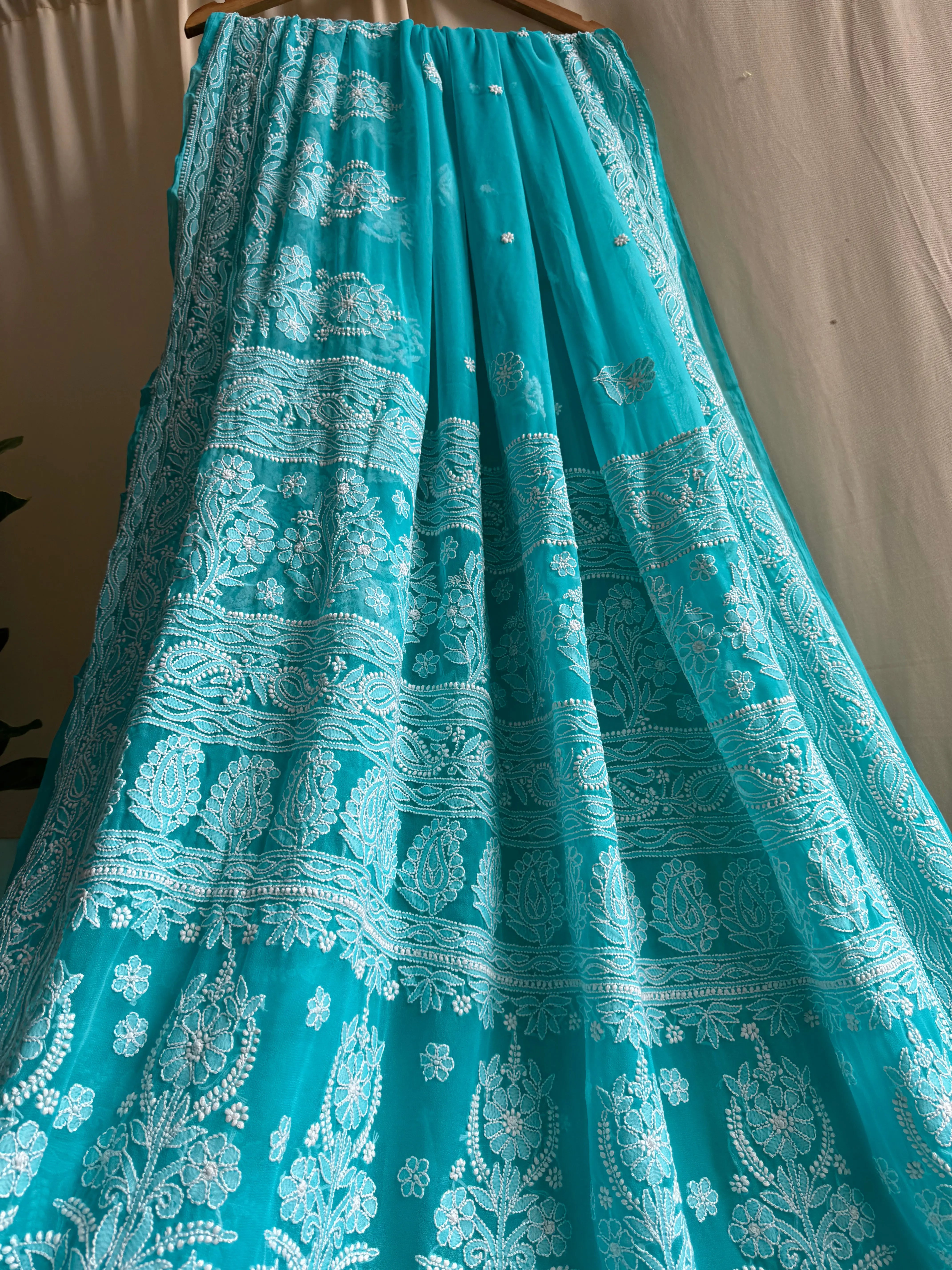 Georgette Chikankari saree in Green ARIAA CHIKANKARI 