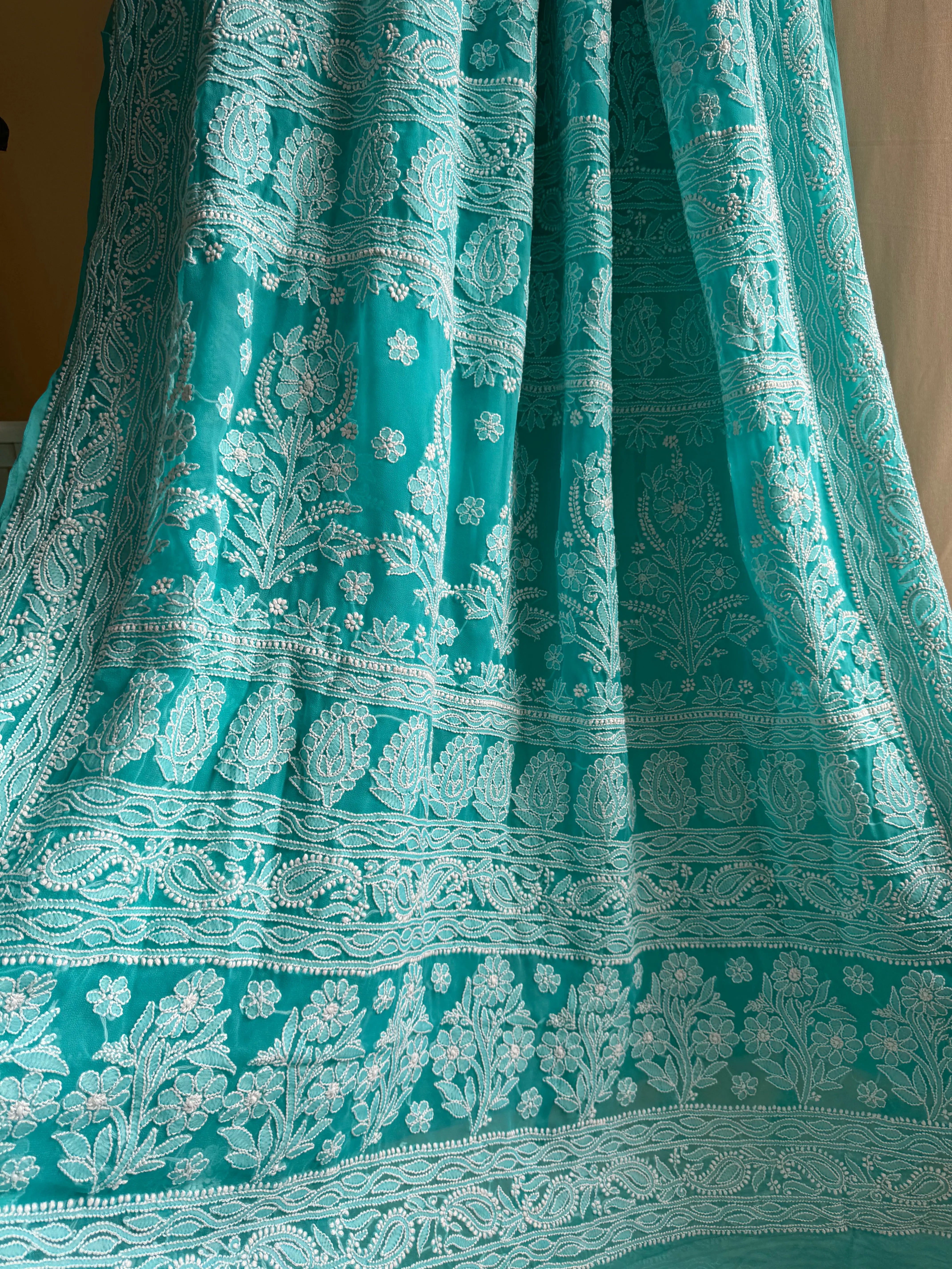 Georgette Chikankari saree in Green ARIAA CHIKANKARI 