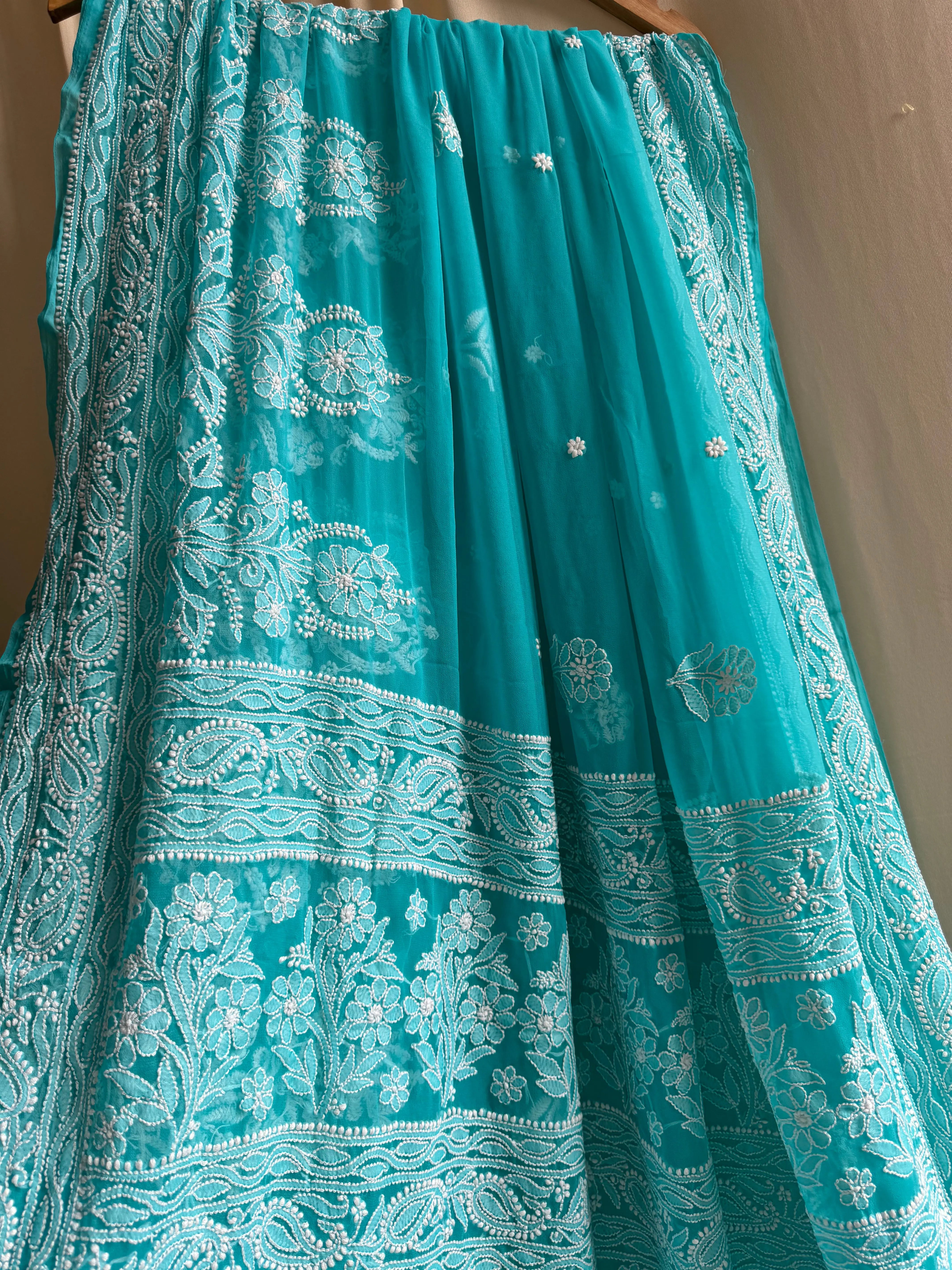 Georgette Chikankari saree in Green ARIAA CHIKANKARI 