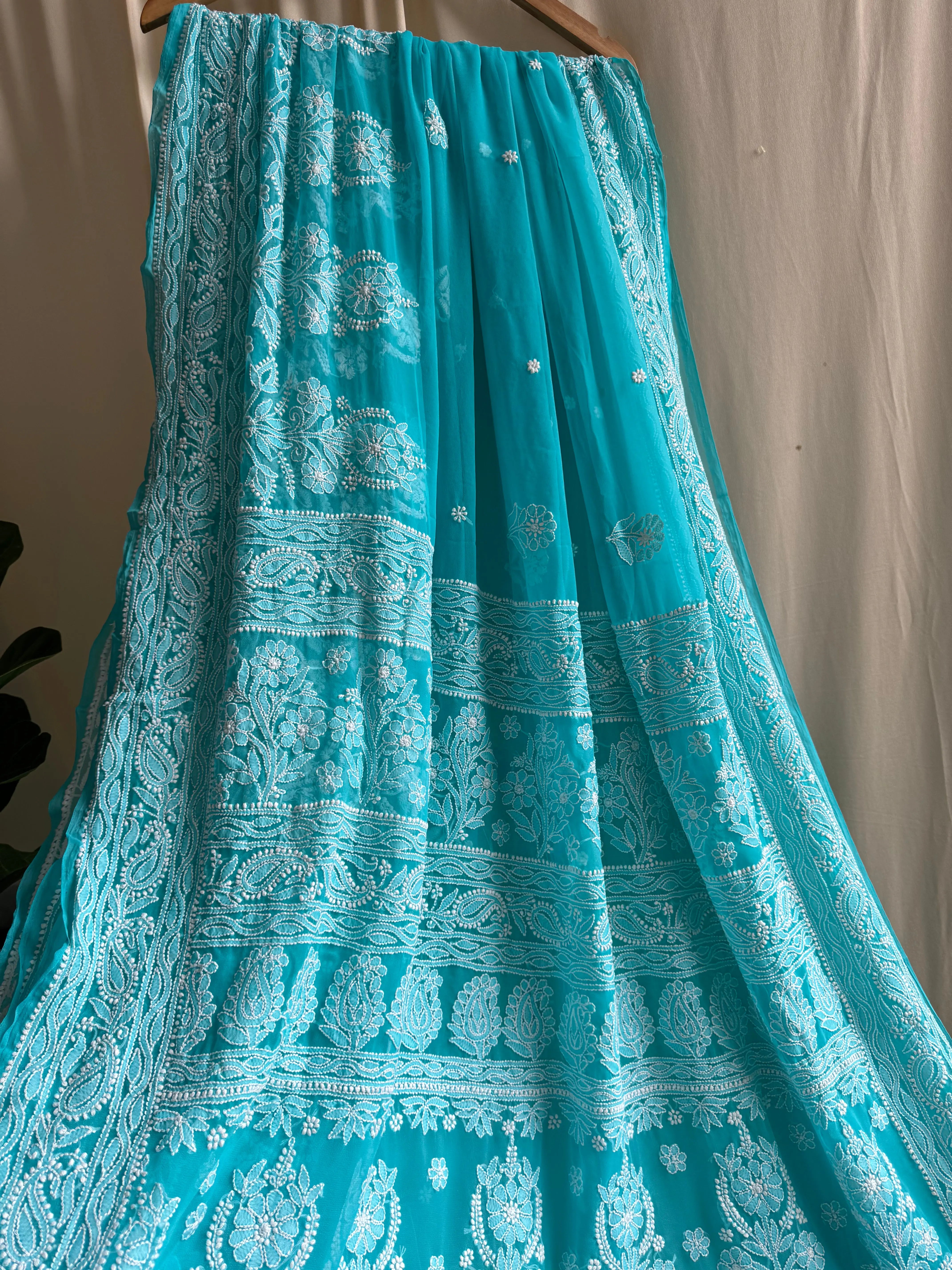 Georgette Chikankari saree in Green ARIAA CHIKANKARI 