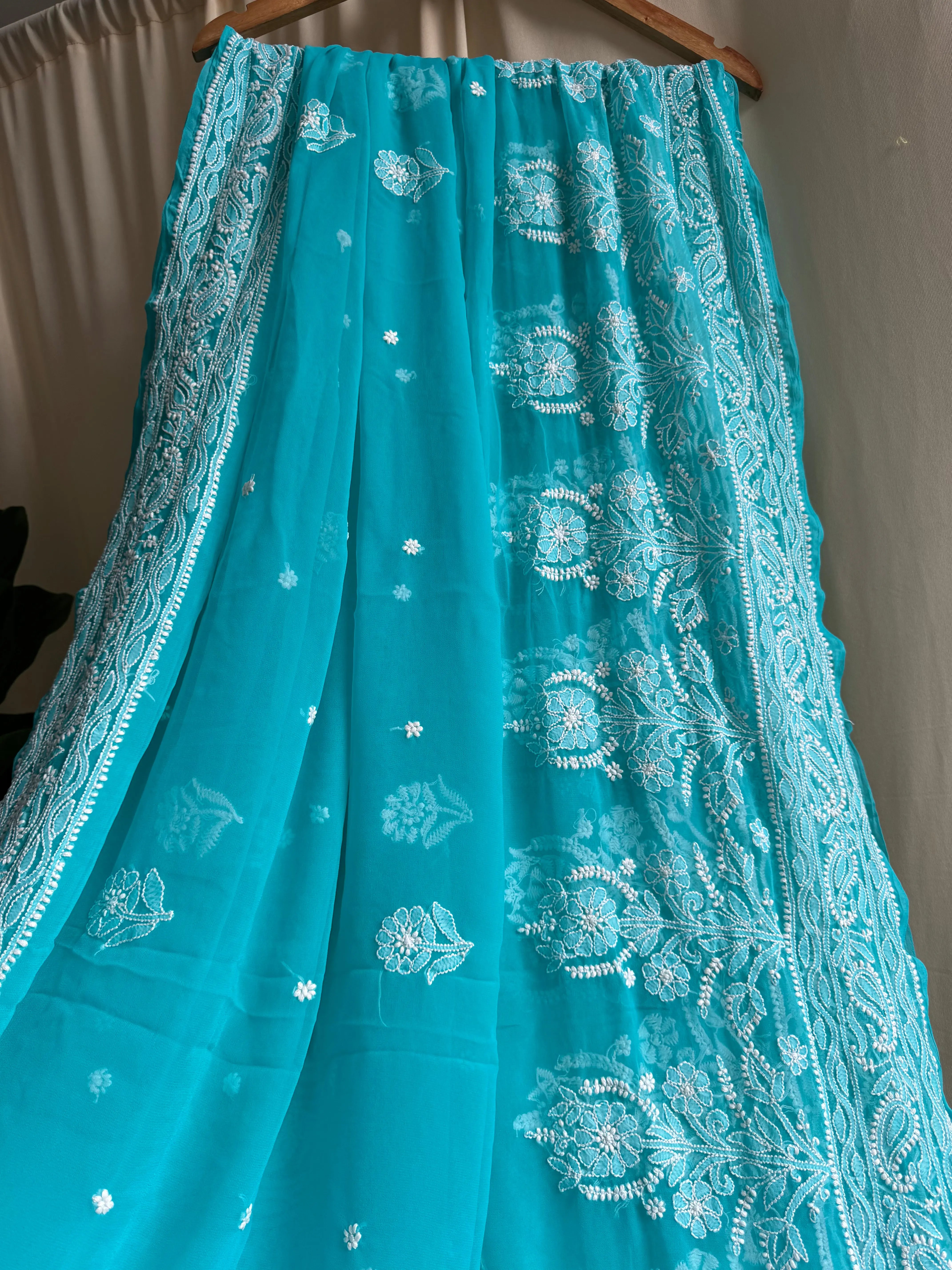 Georgette Chikankari saree in Green ARIAA CHIKANKARI 