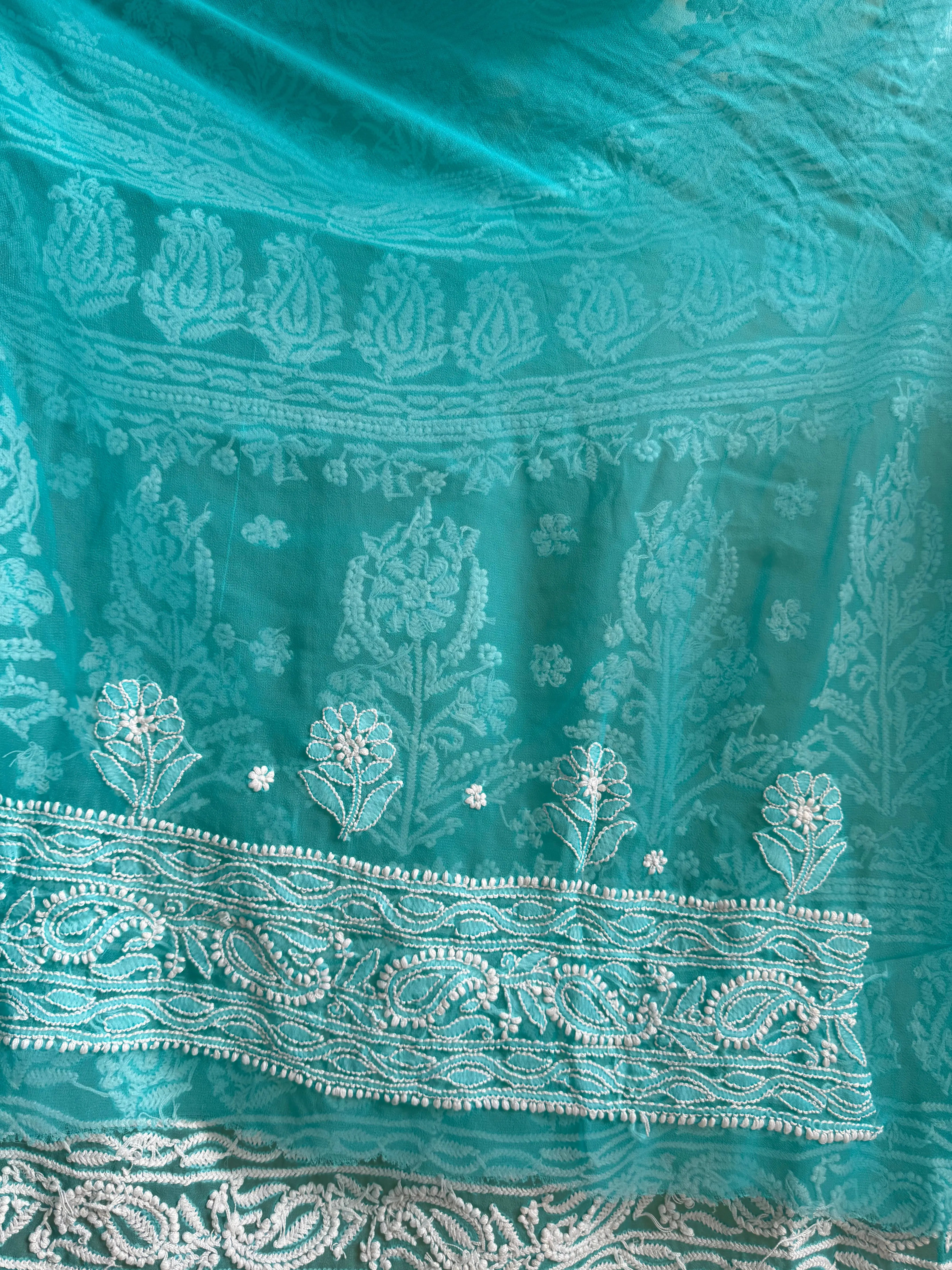 Georgette Chikankari saree in Green ARIAA CHIKANKARI 