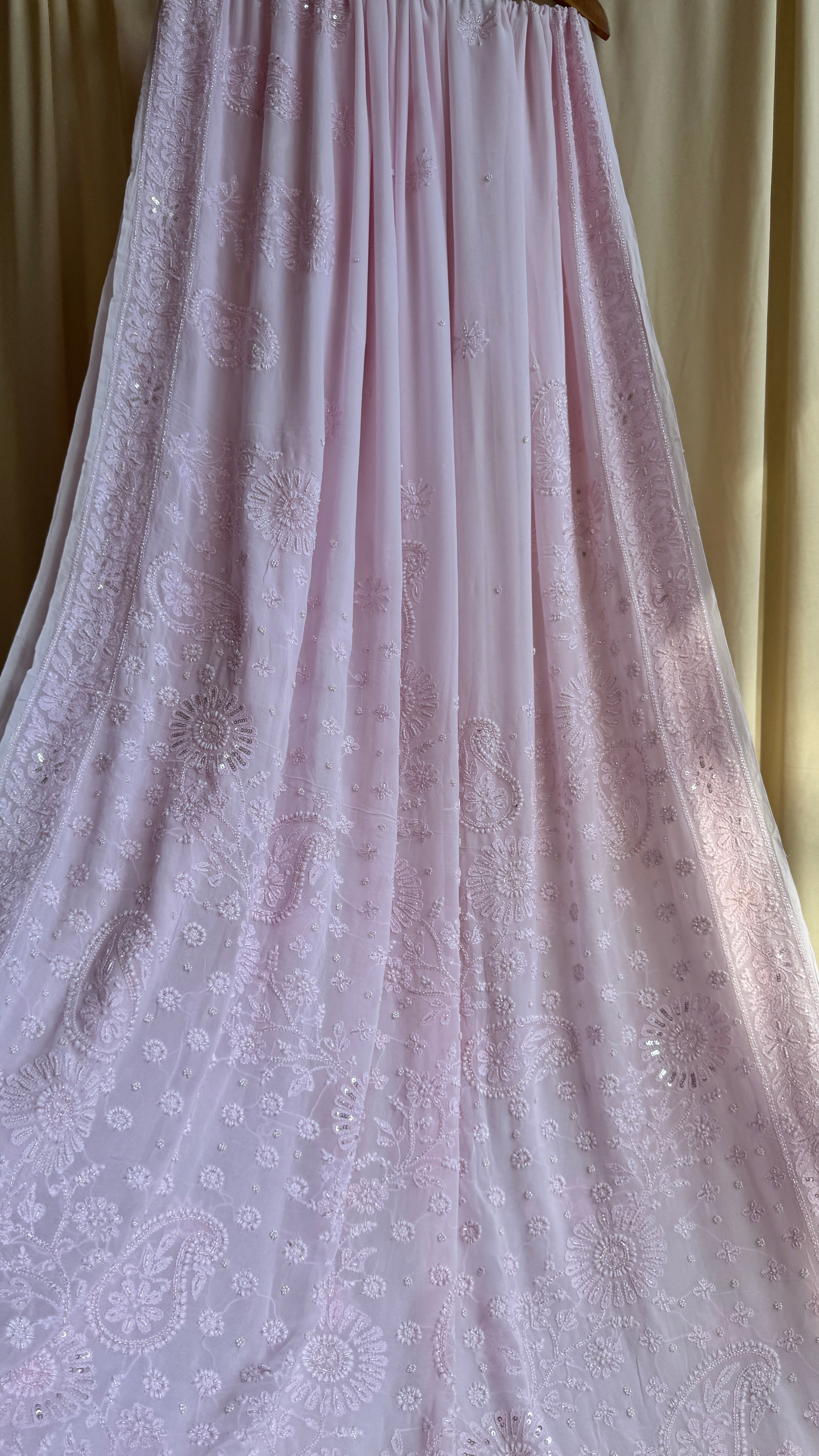 Viscose Chikankari saree with Pearl embellishments - Baby Pink - AriAA Chikankari