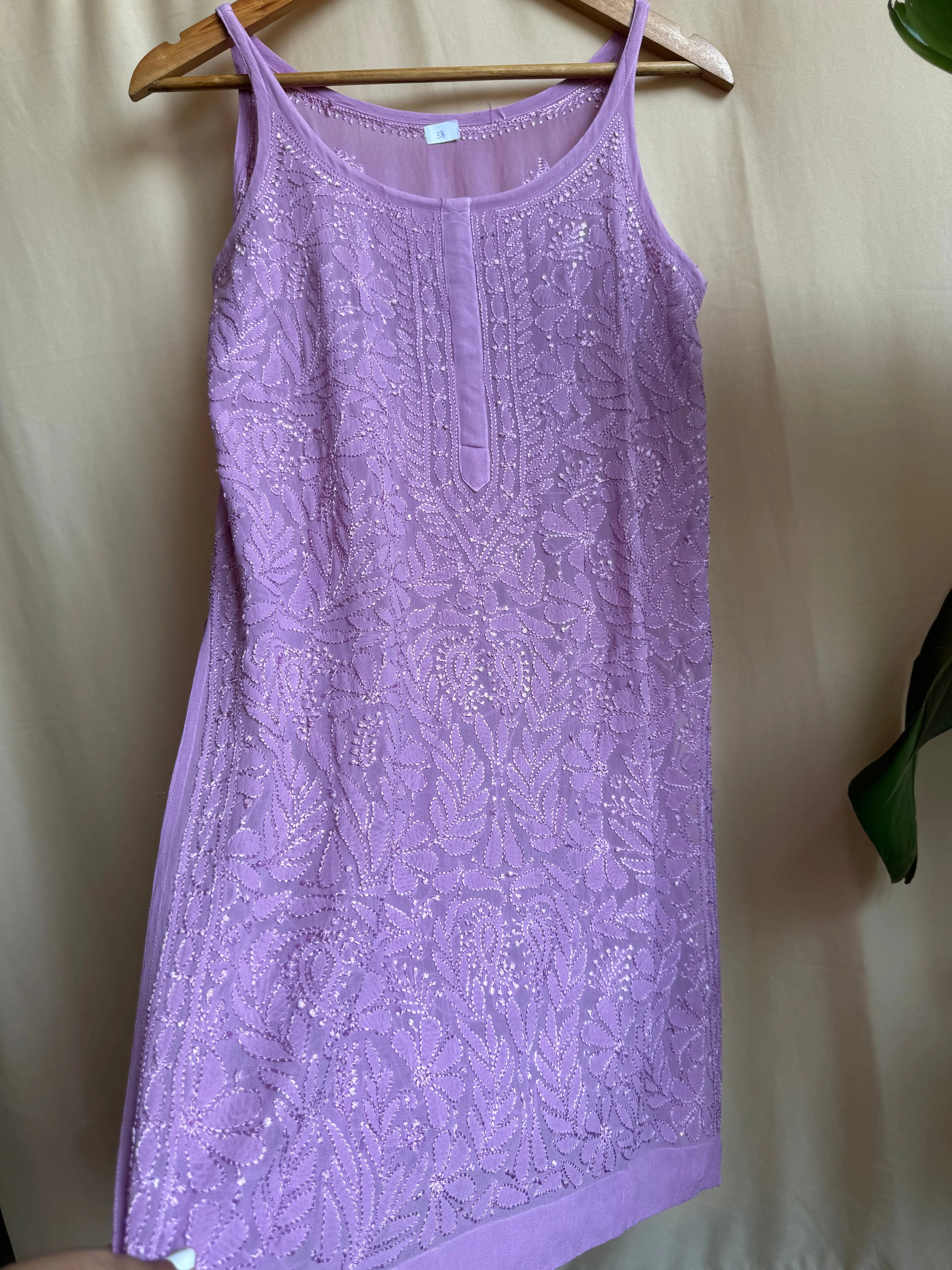 Chikankari Noodle Strap short Top in lavender purple ARIAA CHIKANKARI 