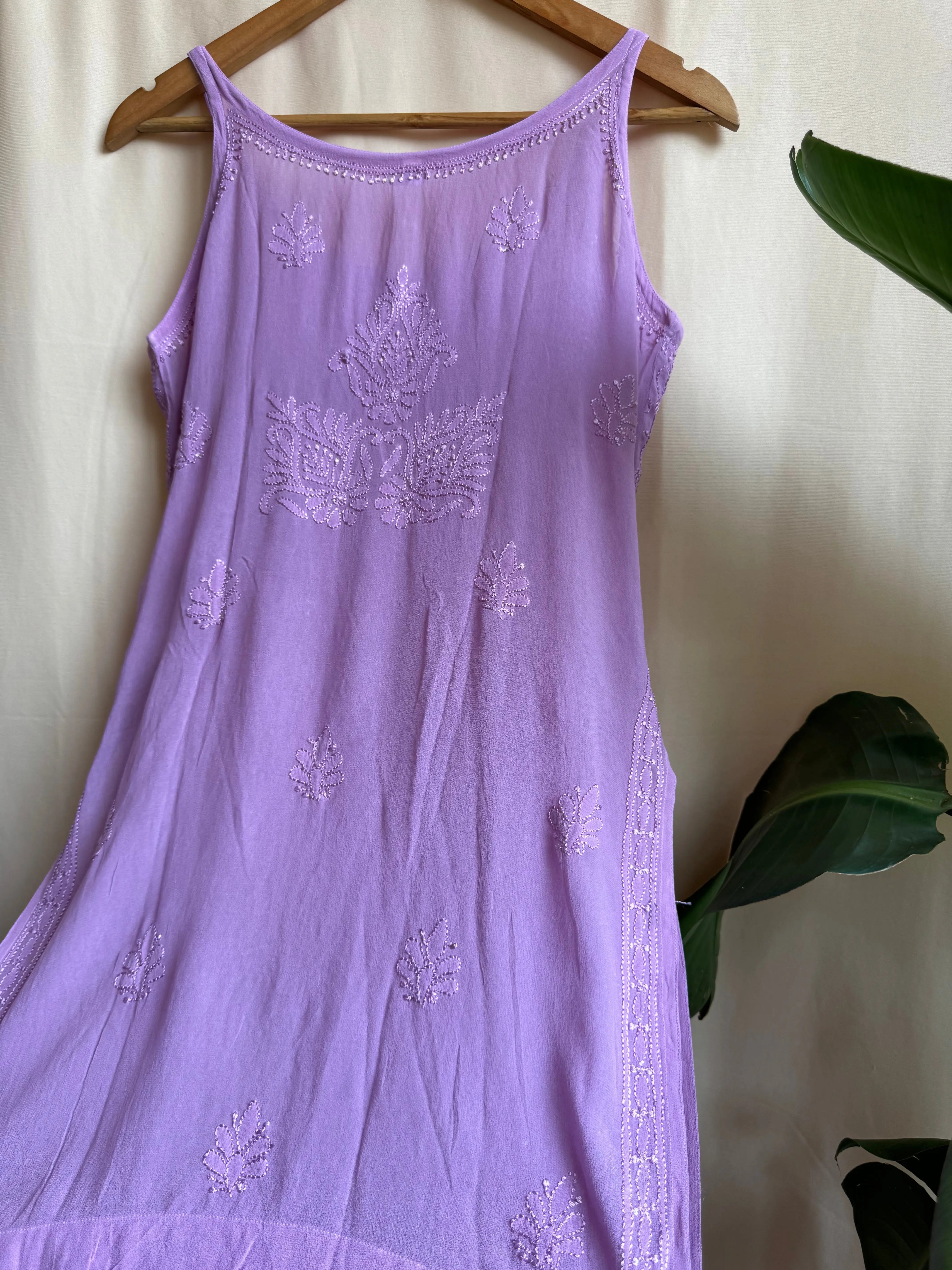 Chikankari Noodle Strap short Top in lavender purple ARIAA CHIKANKARI 