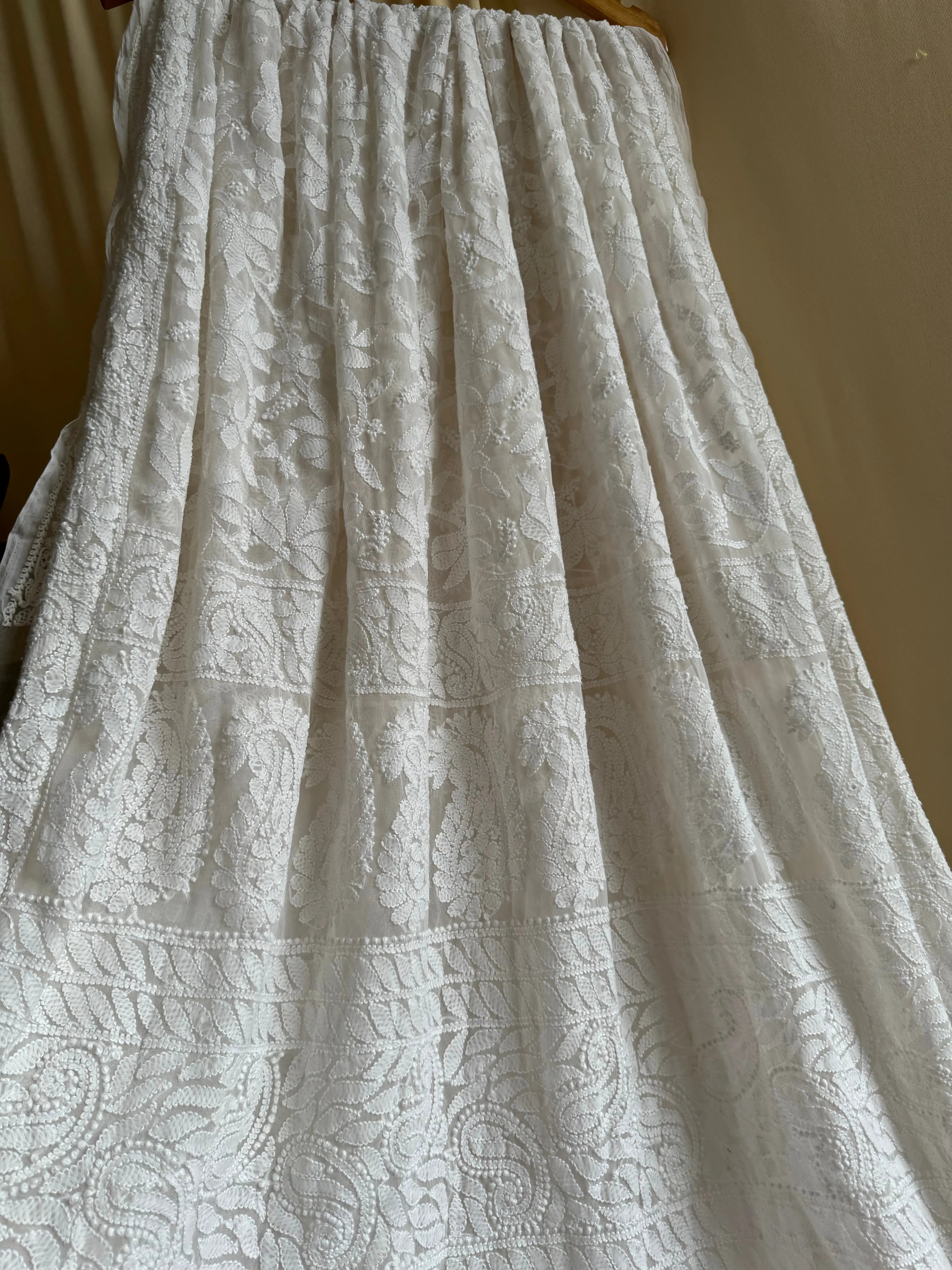 Georgette Chikankari saree in White ARIAA CHIKANKARI 