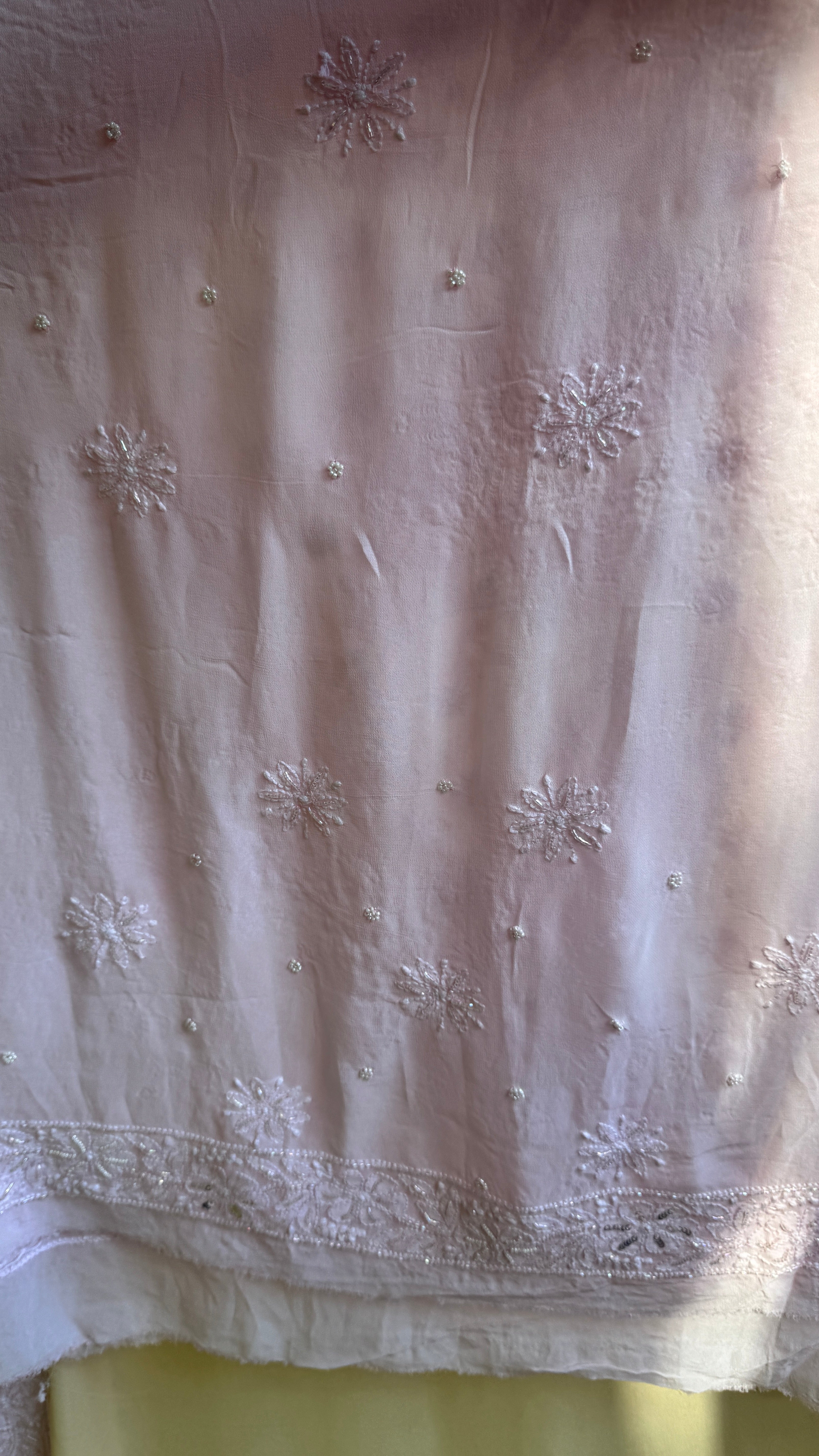 Viscose Chikankari saree with Pearl embellishments - Baby Pink - AriAA Chikankari