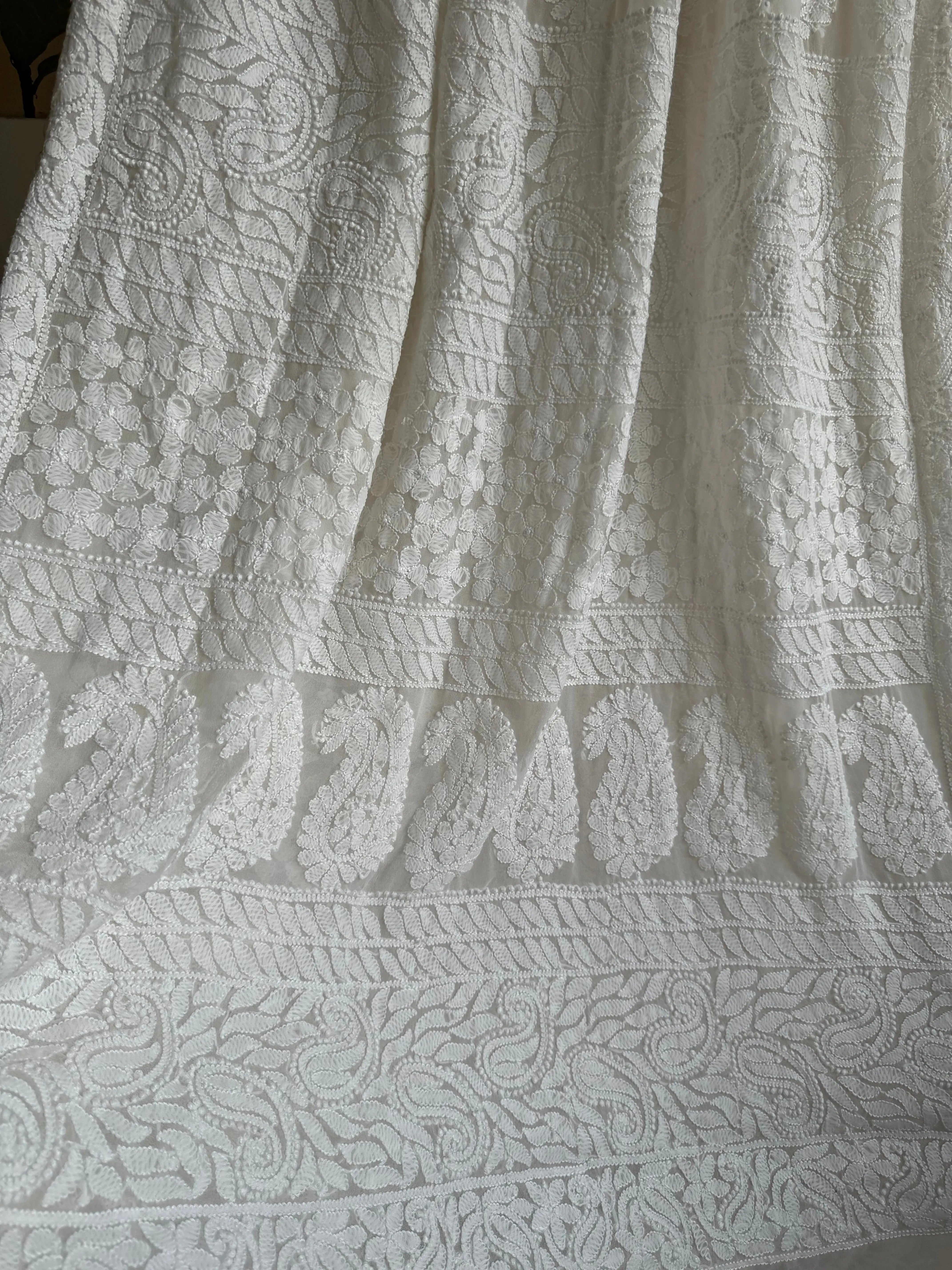 Georgette Chikankari saree in White ARIAA CHIKANKARI 