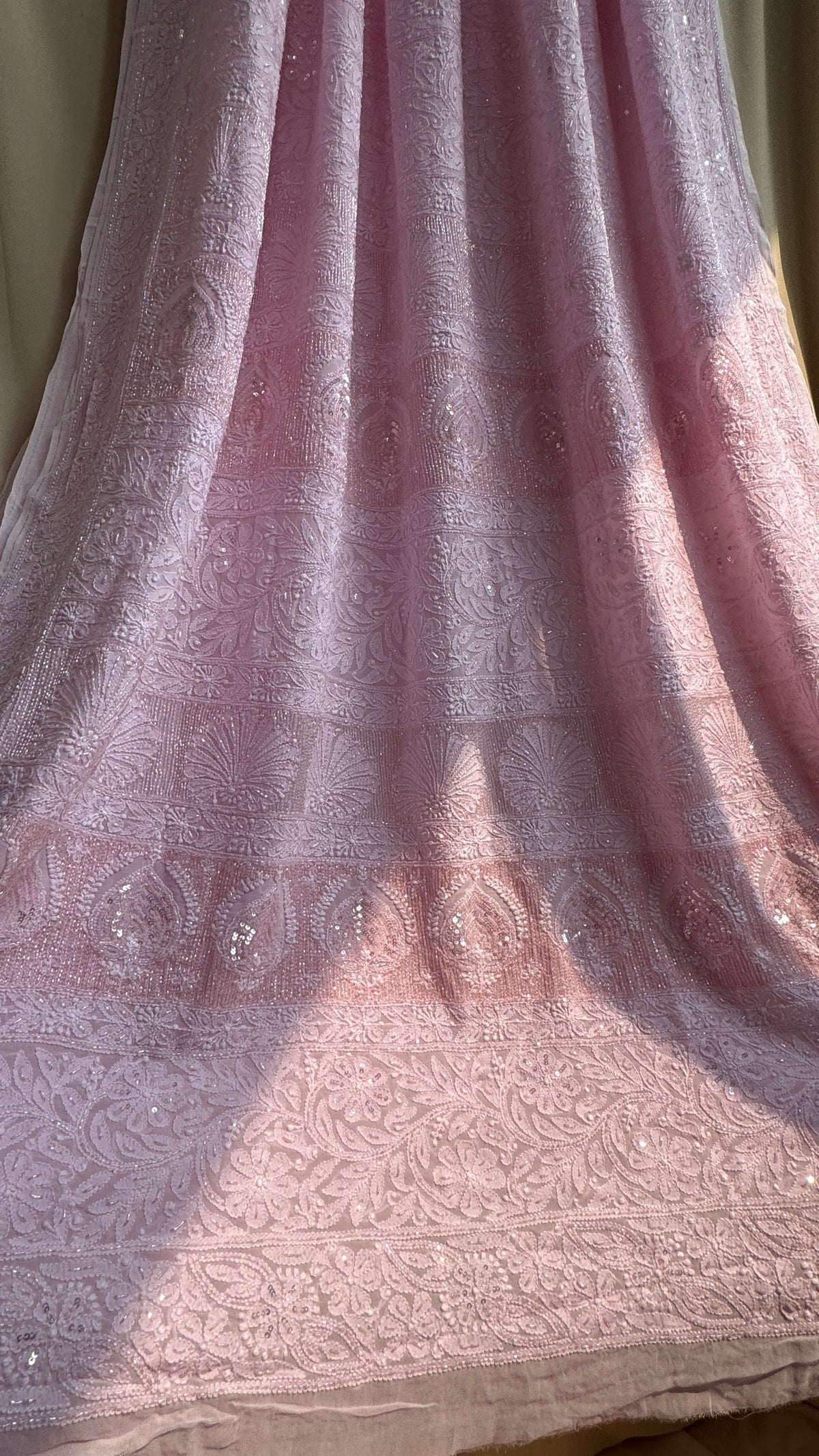 Viscose Chikankari saree with Pearl embellishments - Pink