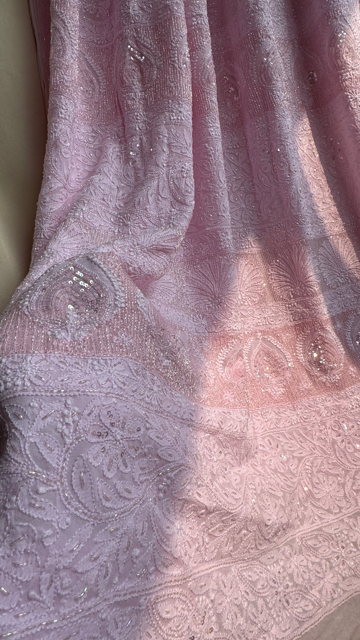 Viscose Chikankari saree with Pearl embellishments - Pink