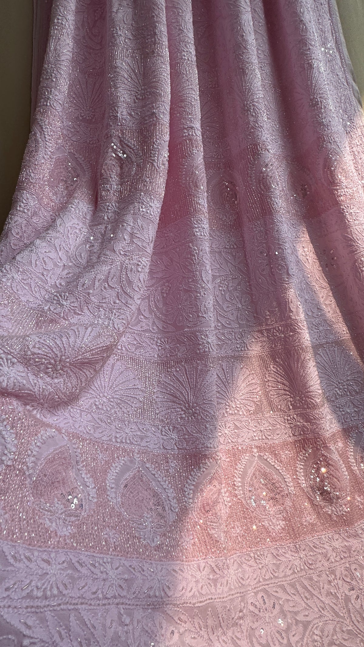 Viscose Chikankari saree with Pearl embellishments - Pink