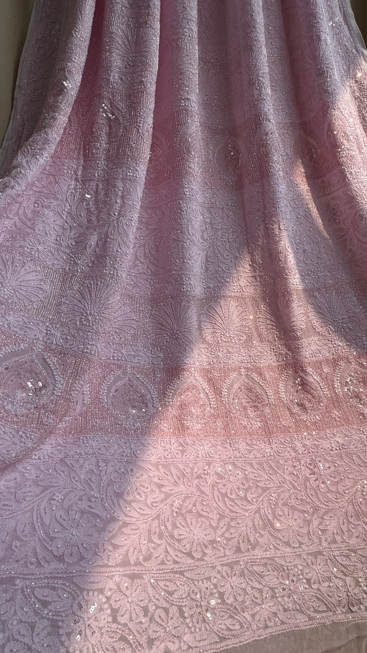 Viscose Chikankari saree with Pearl embellishments - Pink