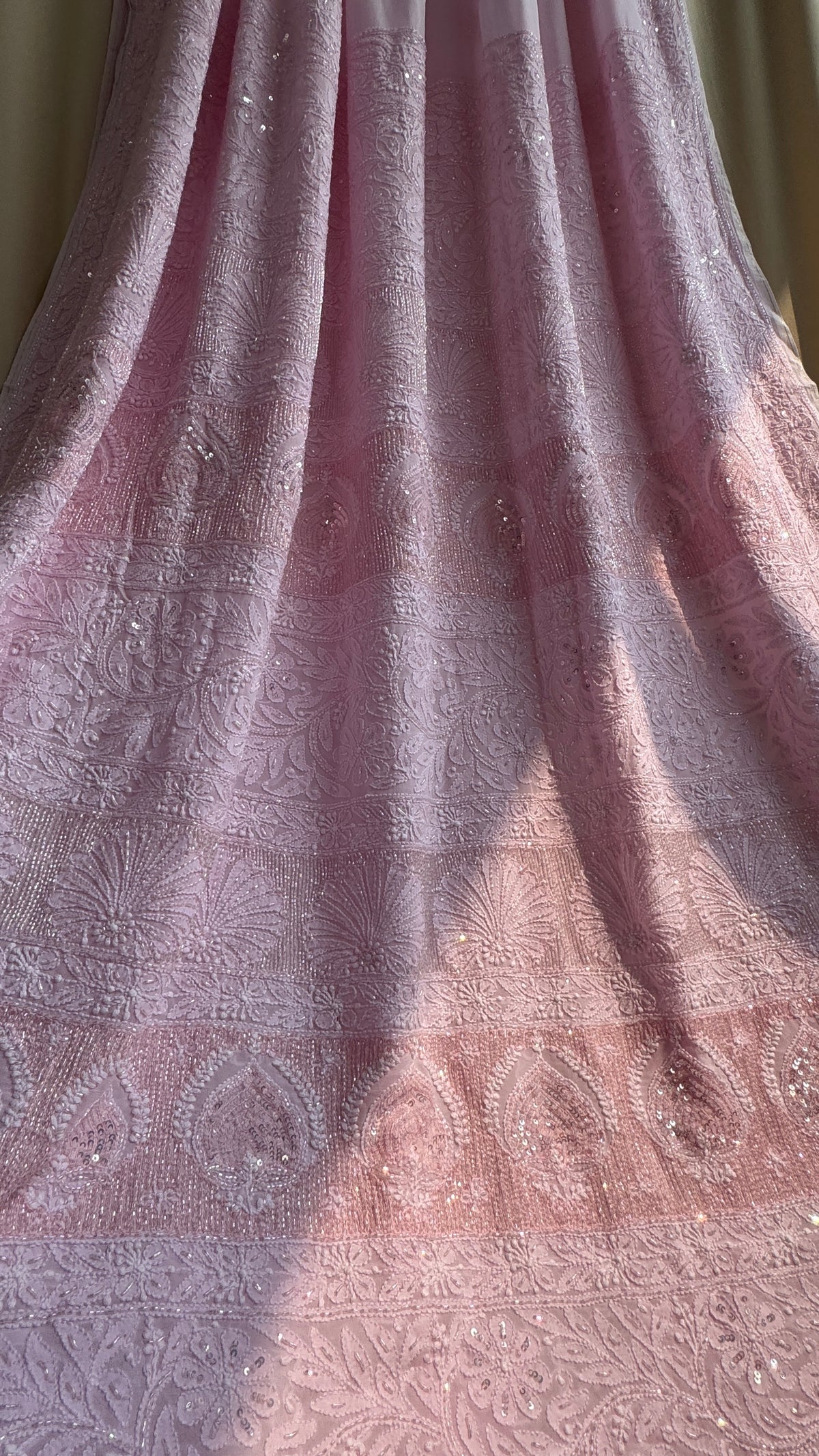 Viscose Chikankari saree with Pearl embellishments - Pink