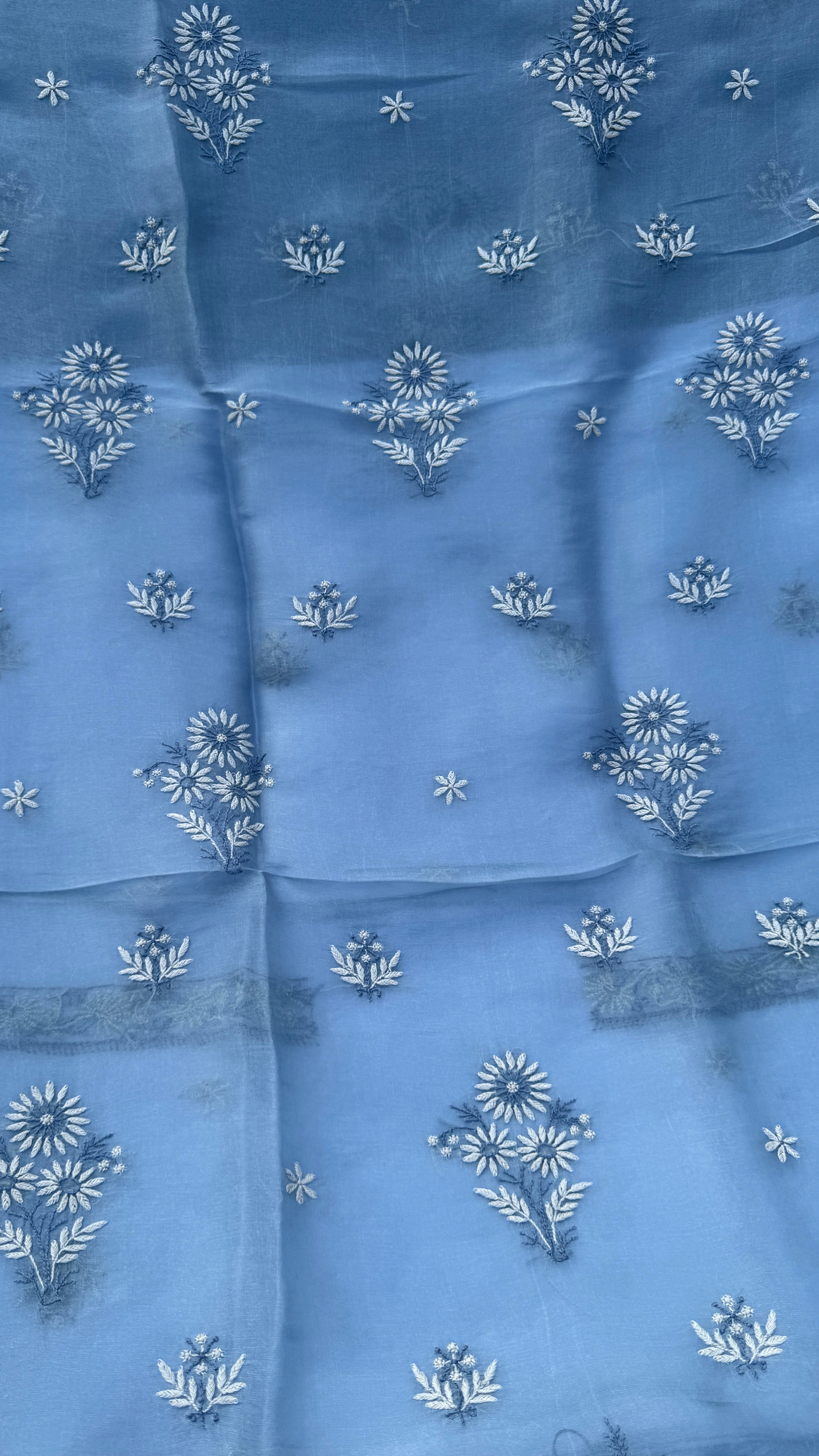 Pure Organza Lucknow Chikankari Unstitched Suit Set - Grey multi-color