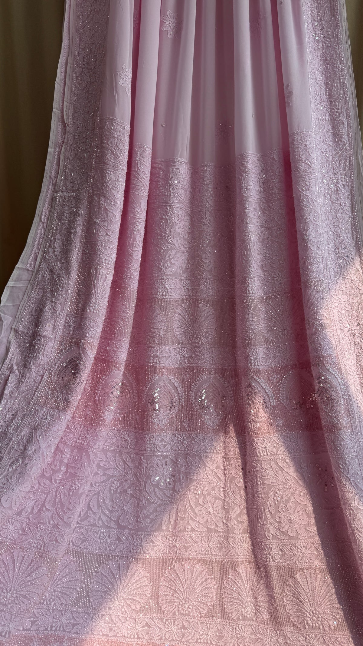 Viscose Chikankari saree with Pearl embellishments - Pink