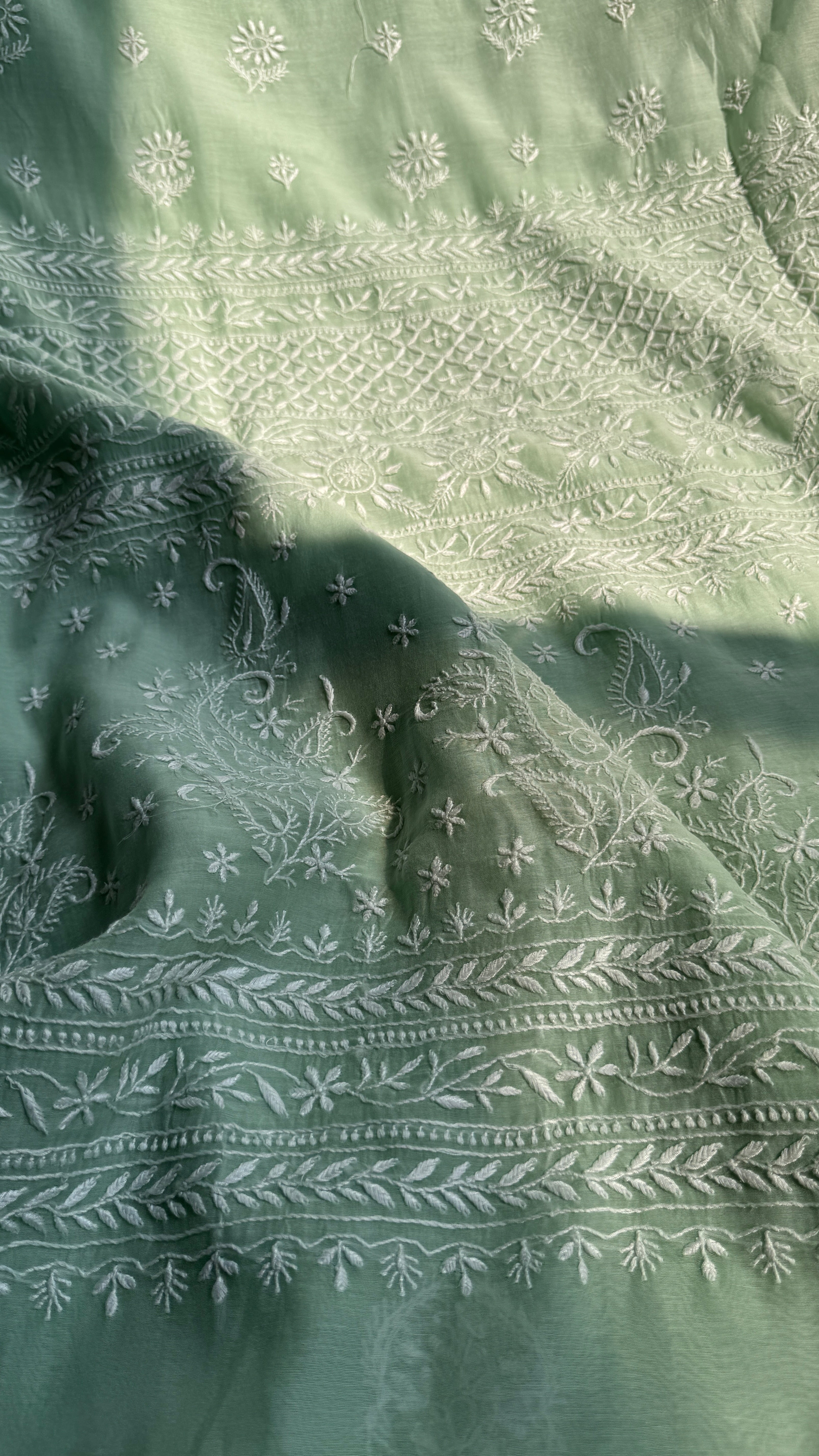 Pure Mul Chanderi Chikankari saree in Green