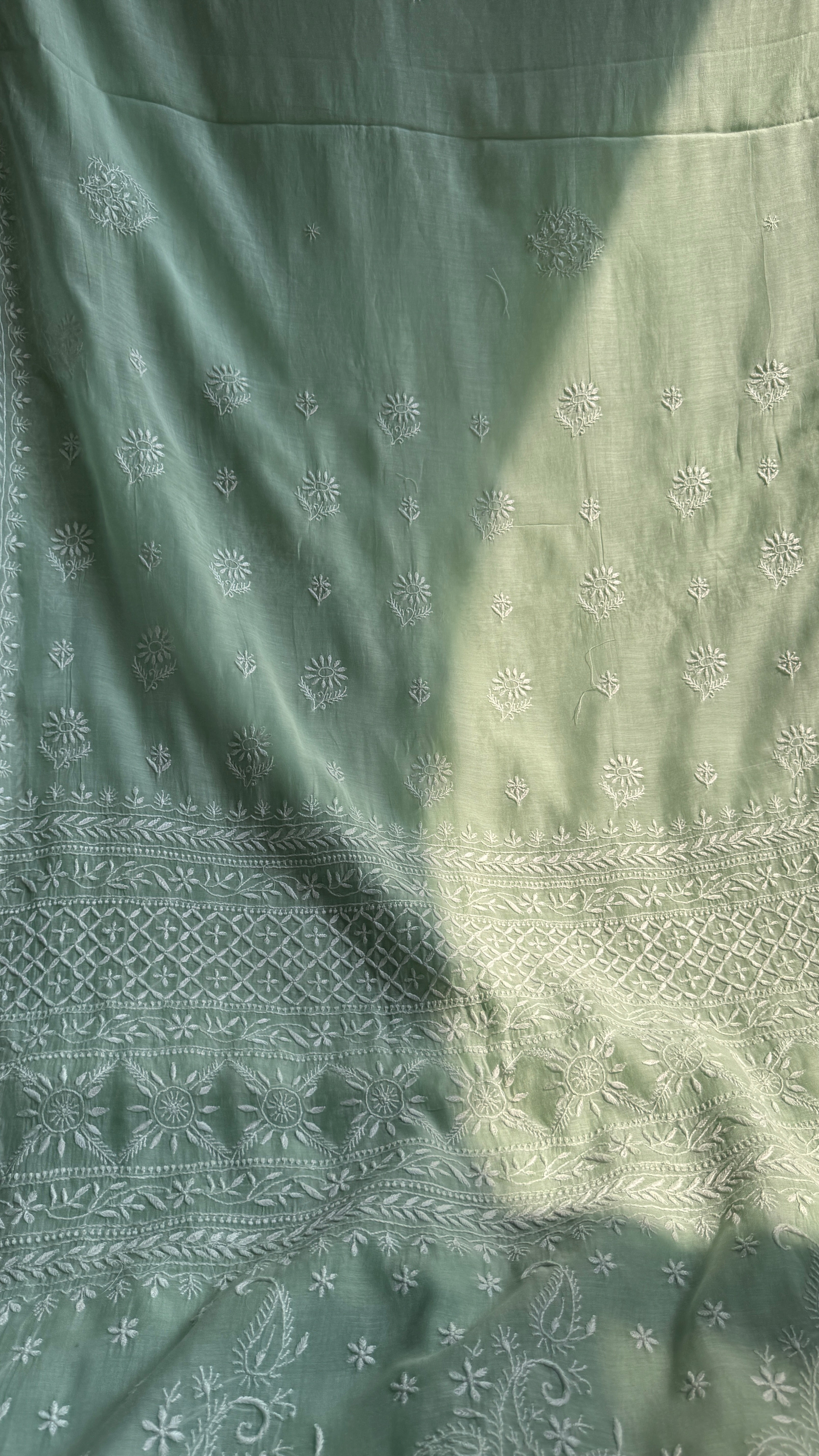 Pure Mul Chanderi Chikankari saree in Green