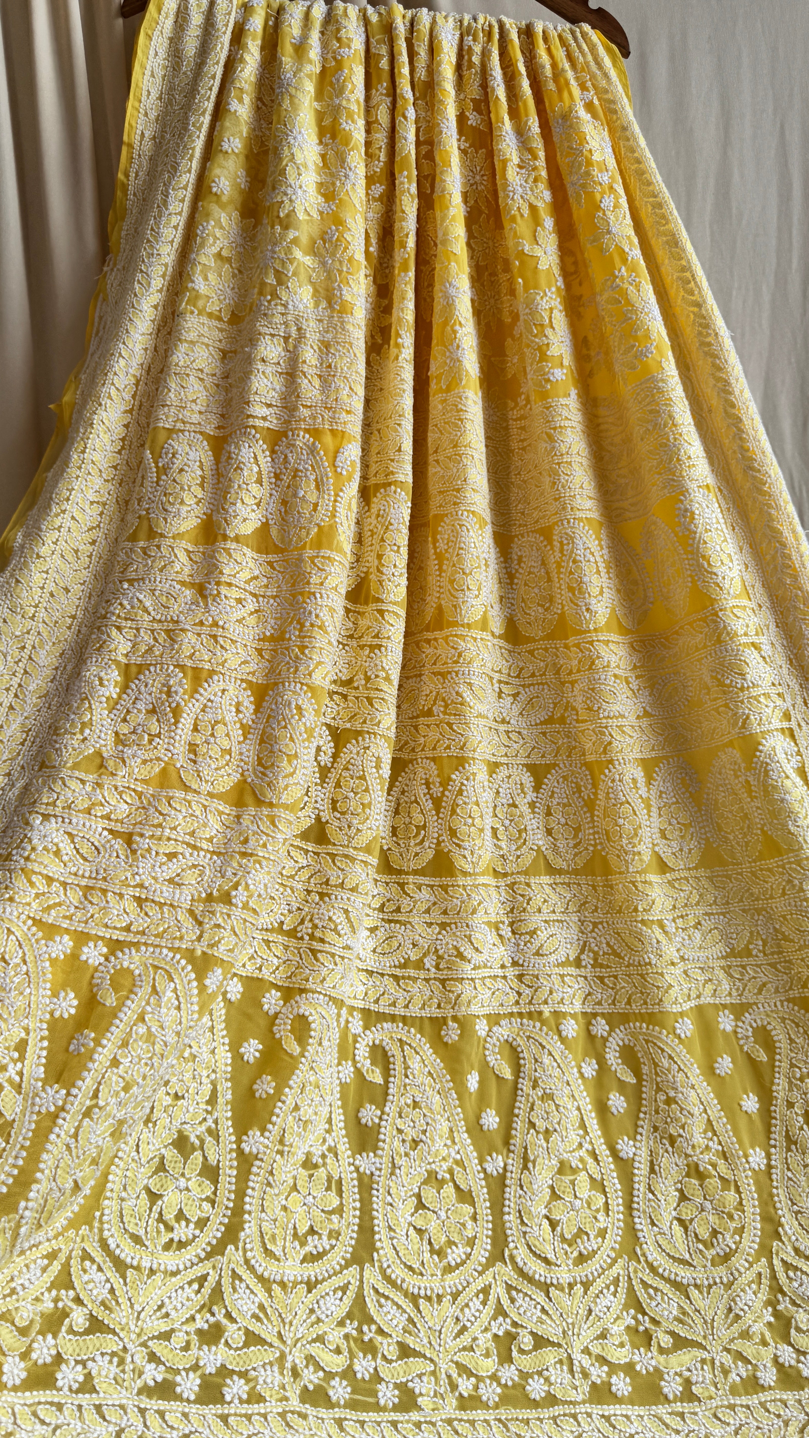 Georgette Chikankari saree in Yellow