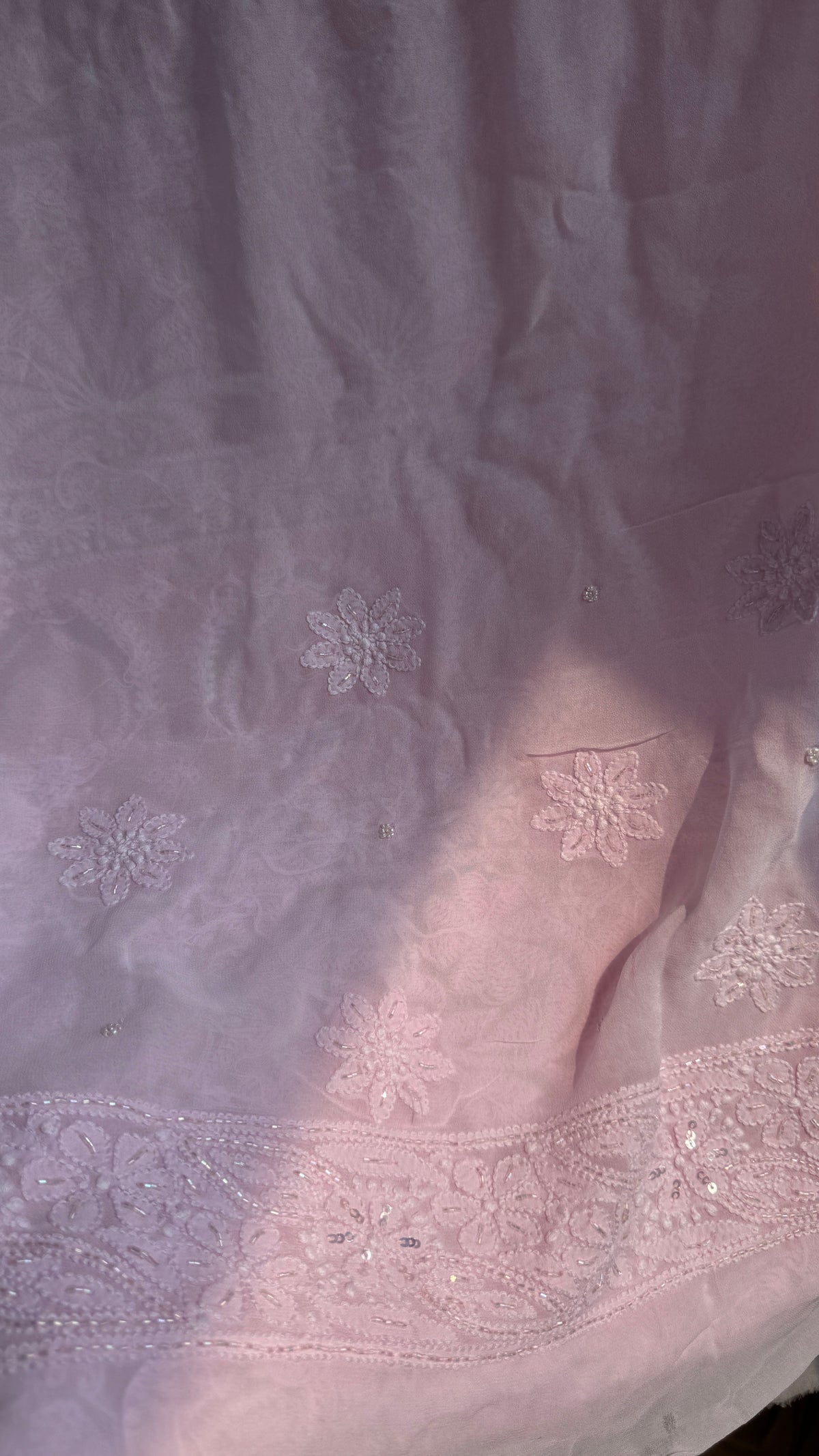 Viscose Chikankari saree with Pearl embellishments - Pink