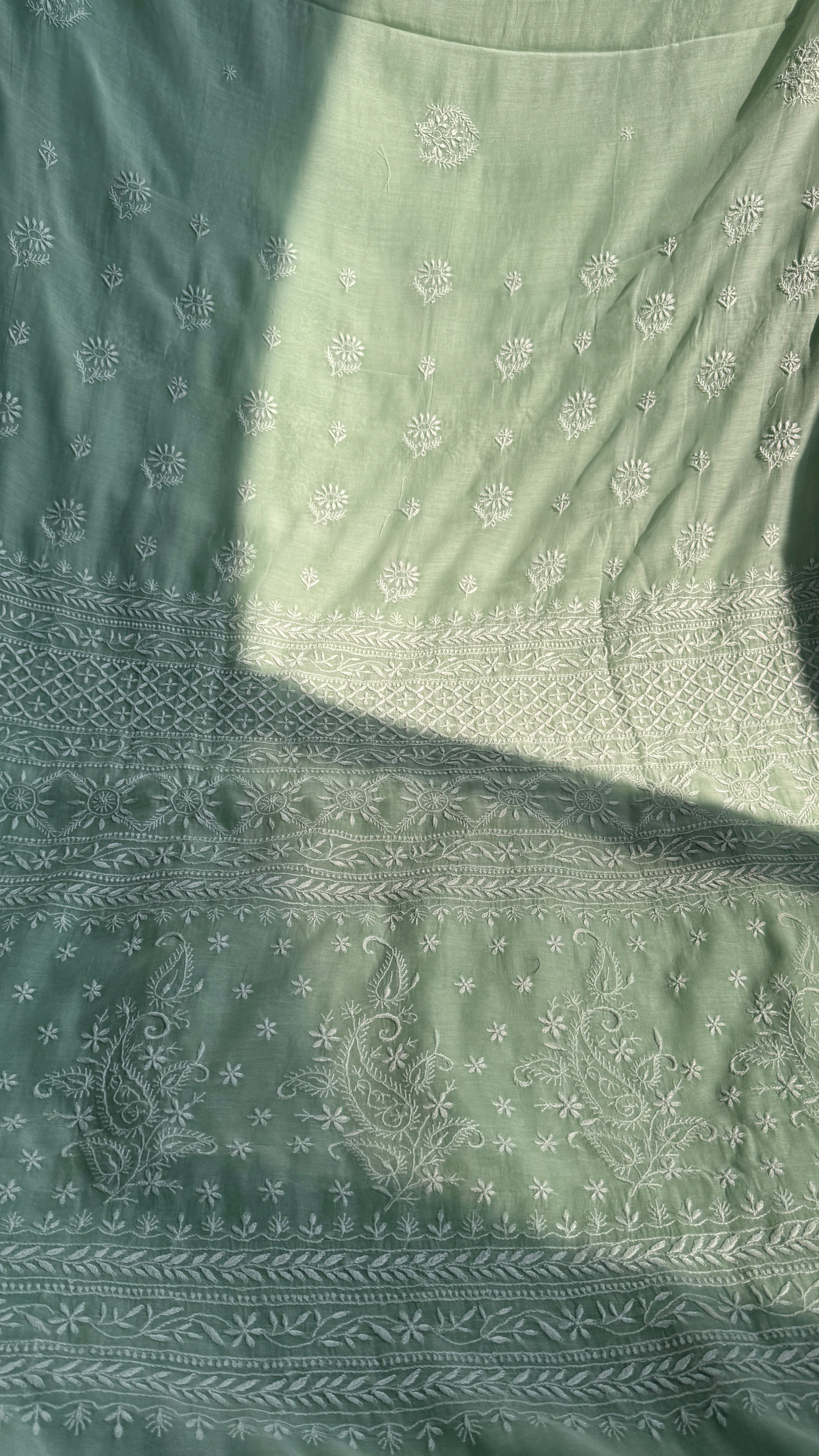 Pure Mul Chanderi Chikankari saree in Green