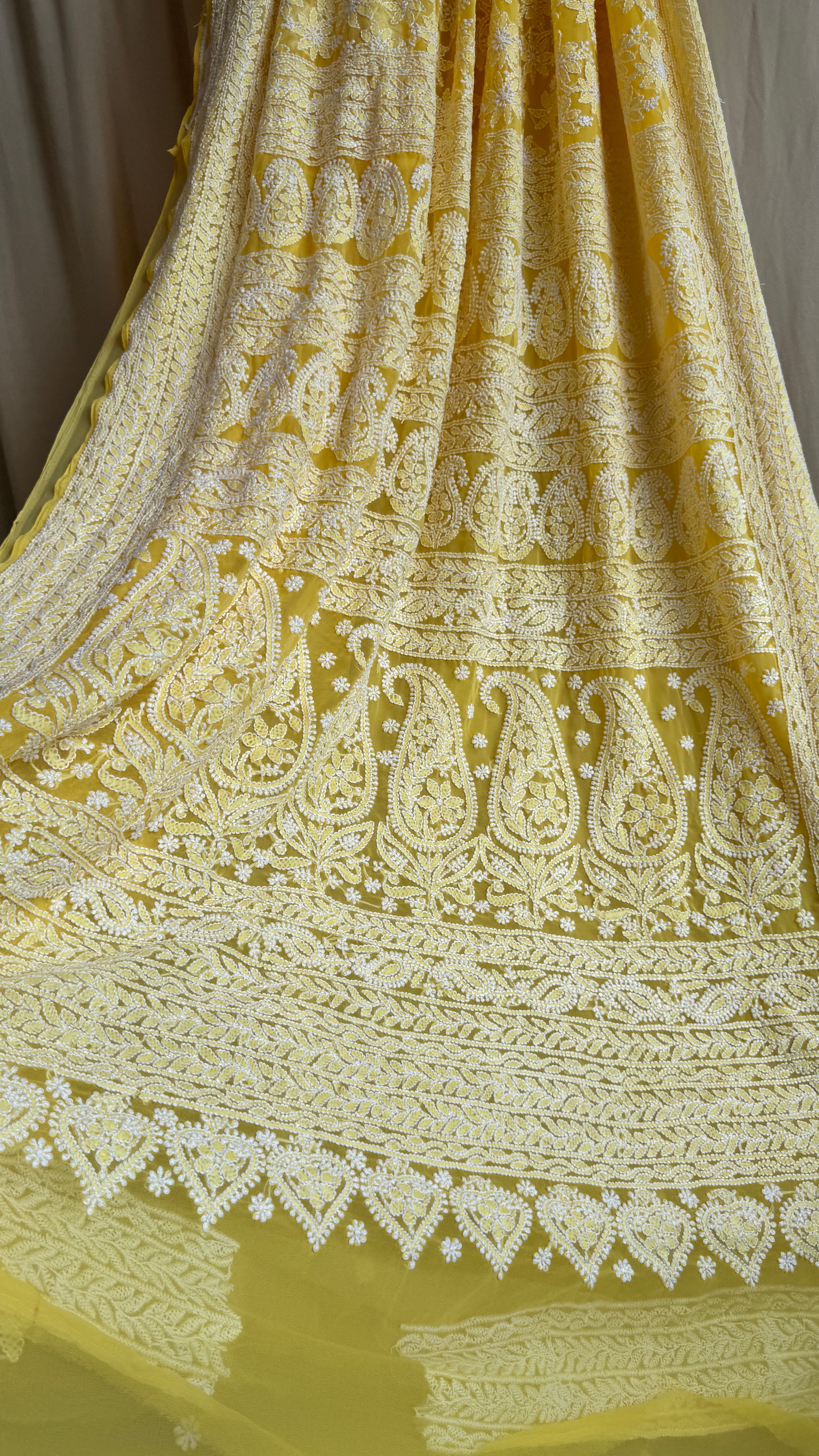 Georgette Chikankari saree in Yellow