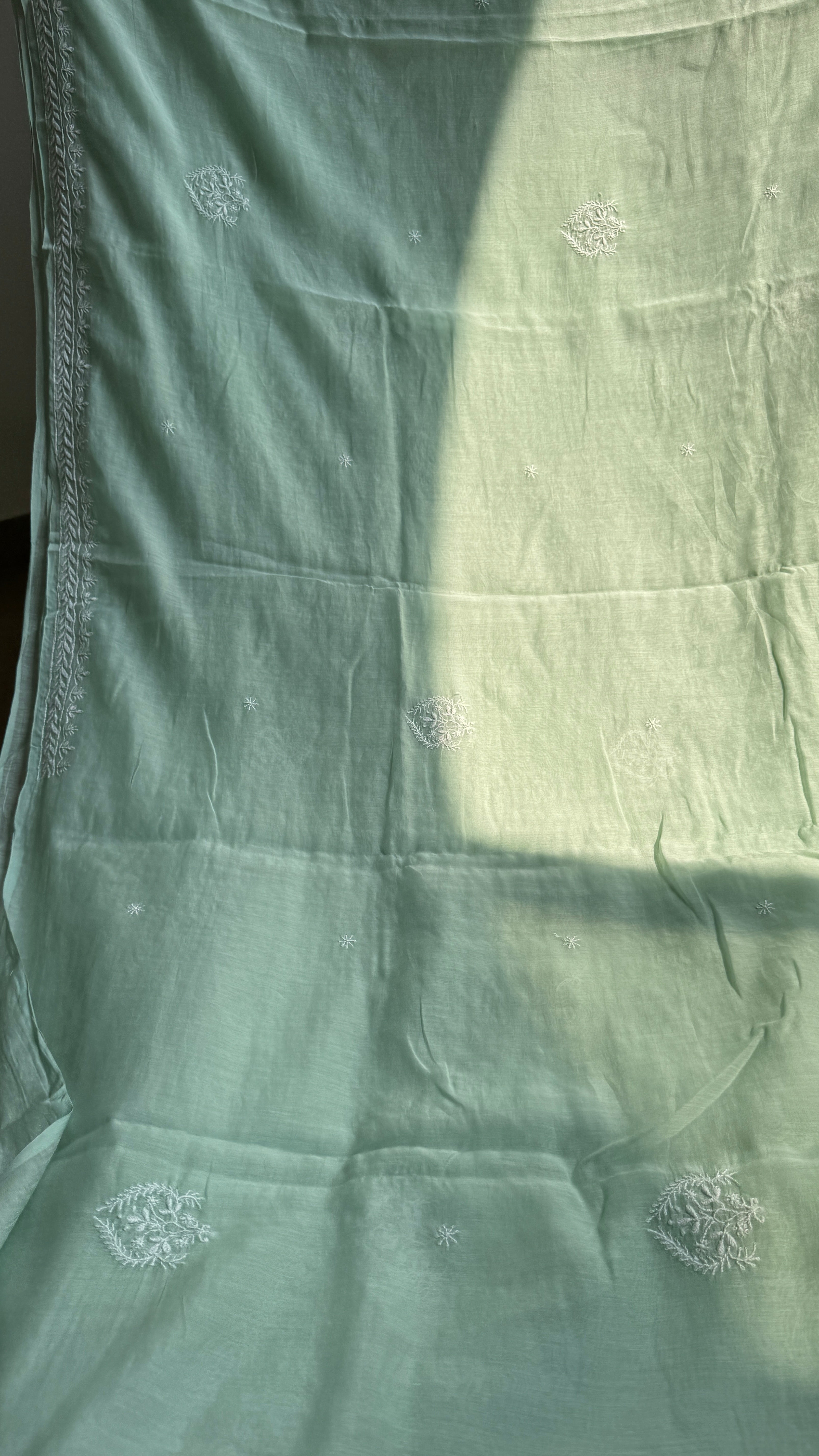 Pure Mul Chanderi Chikankari saree in Green
