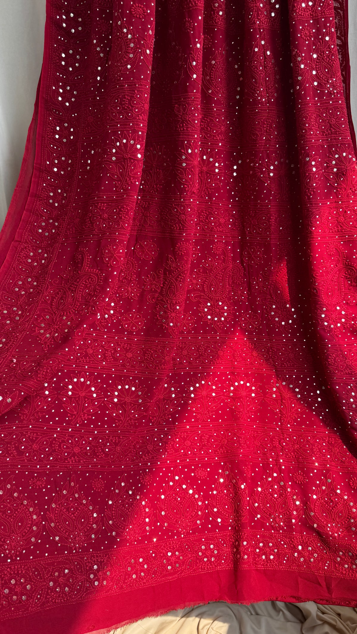 Viscose Maroon Chikankari saree with Mukaish Work