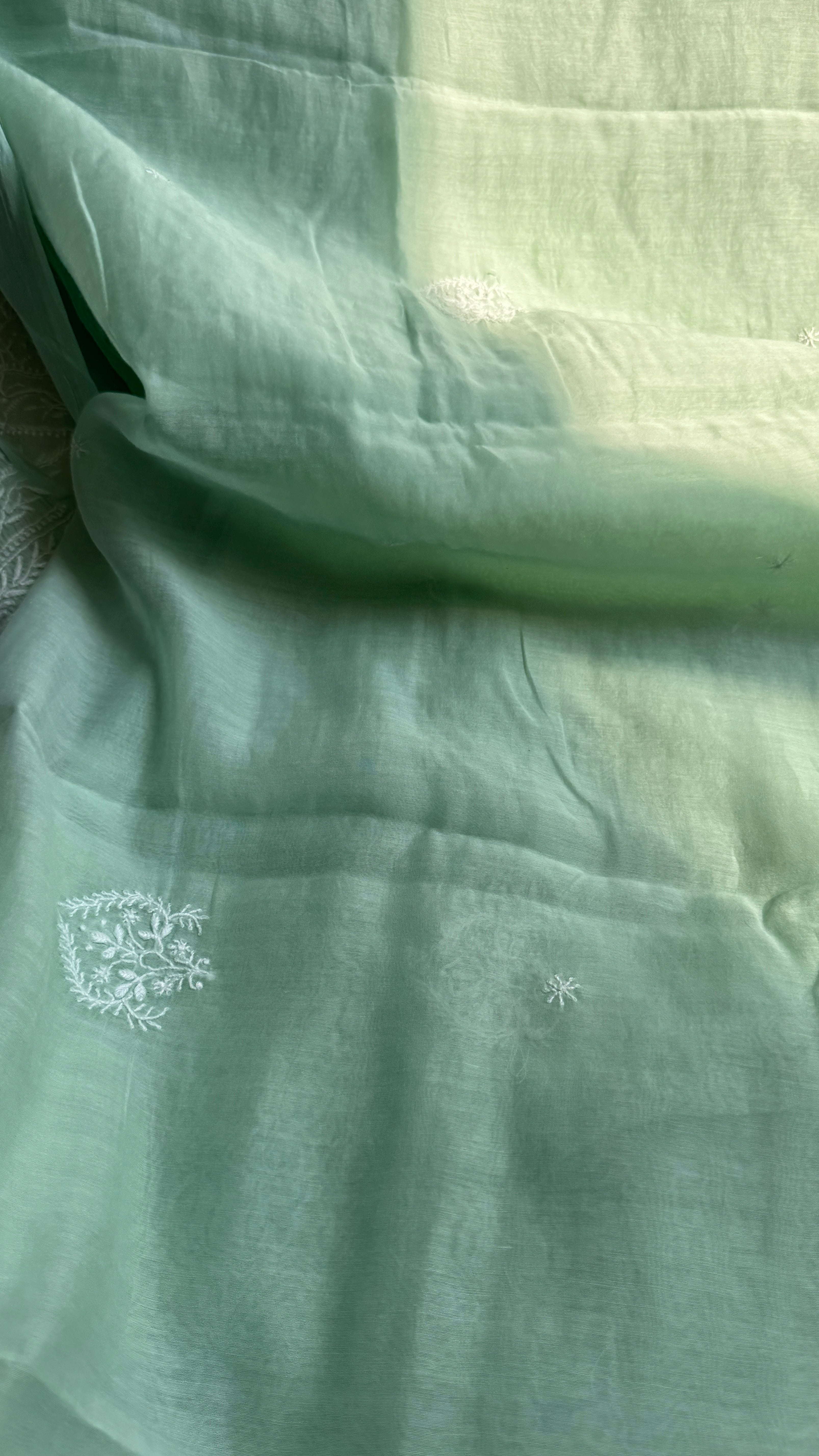 Pure Mul Chanderi Chikankari saree in Green