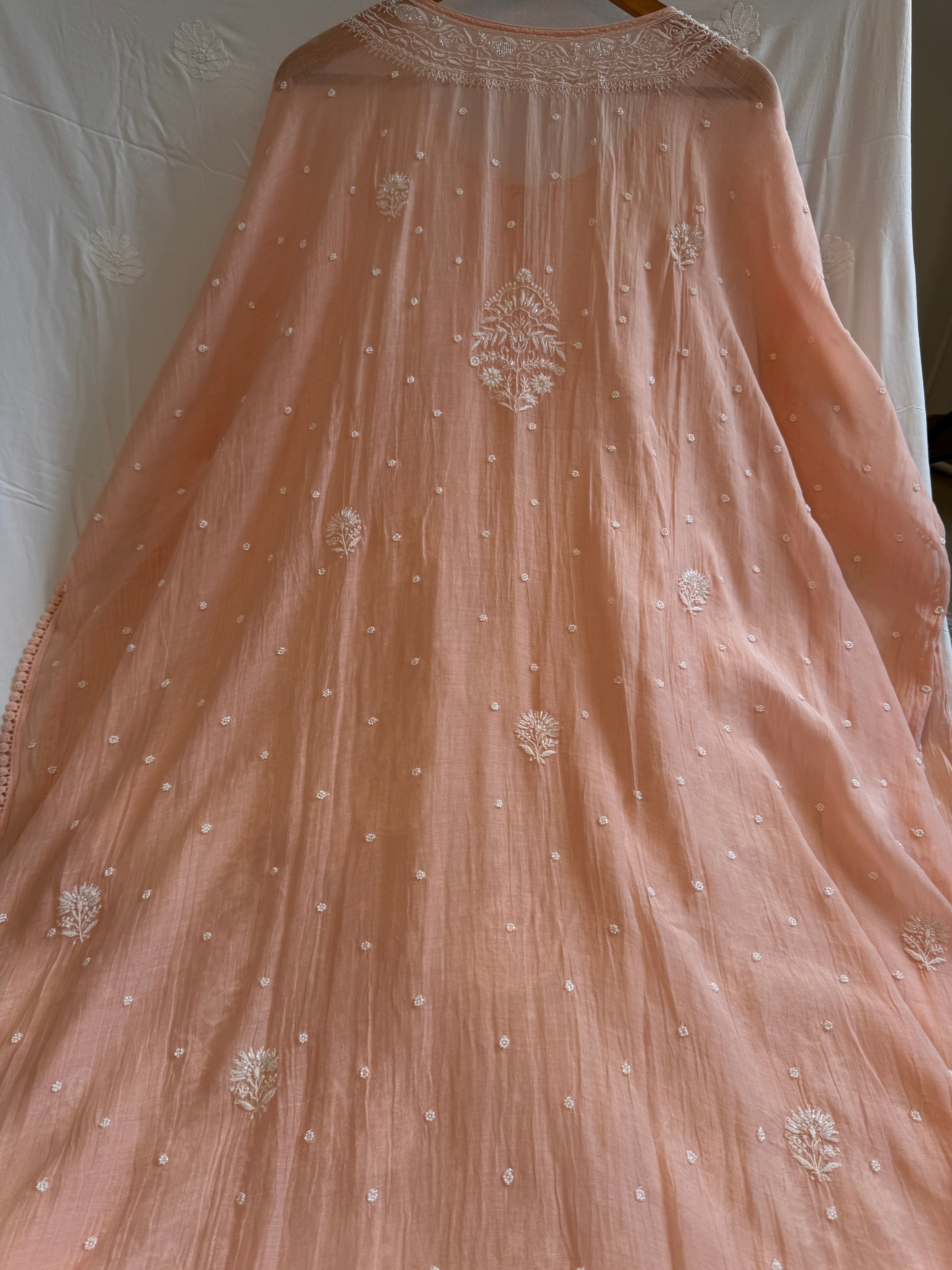 Mul Chanderi Chikankari Kaftan - Peach
