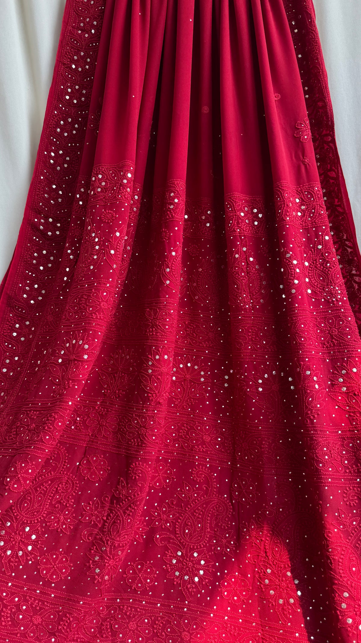 Viscose Maroon Chikankari saree with Mukaish Work