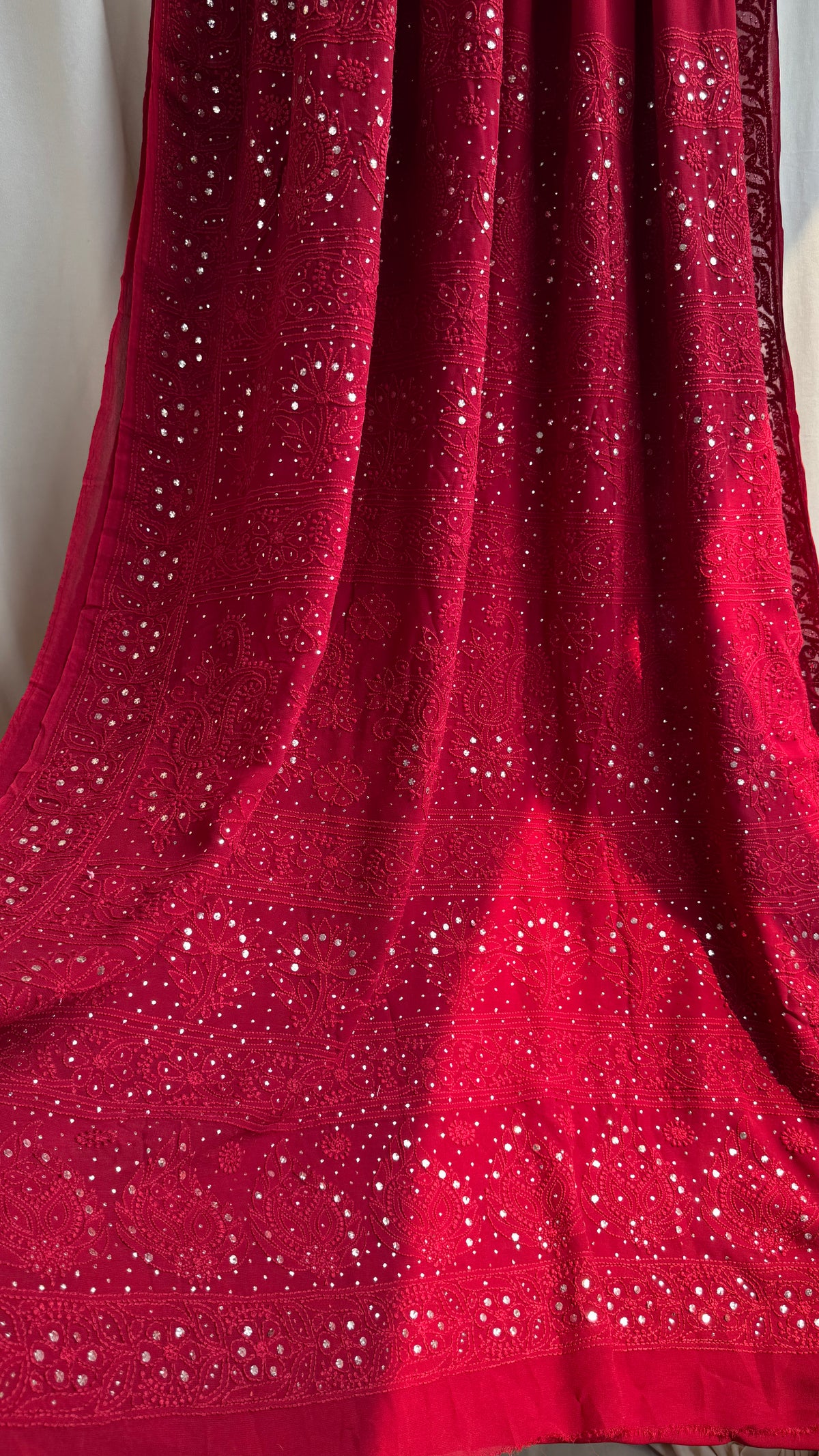 Viscose Maroon Chikankari saree with Mukaish Work