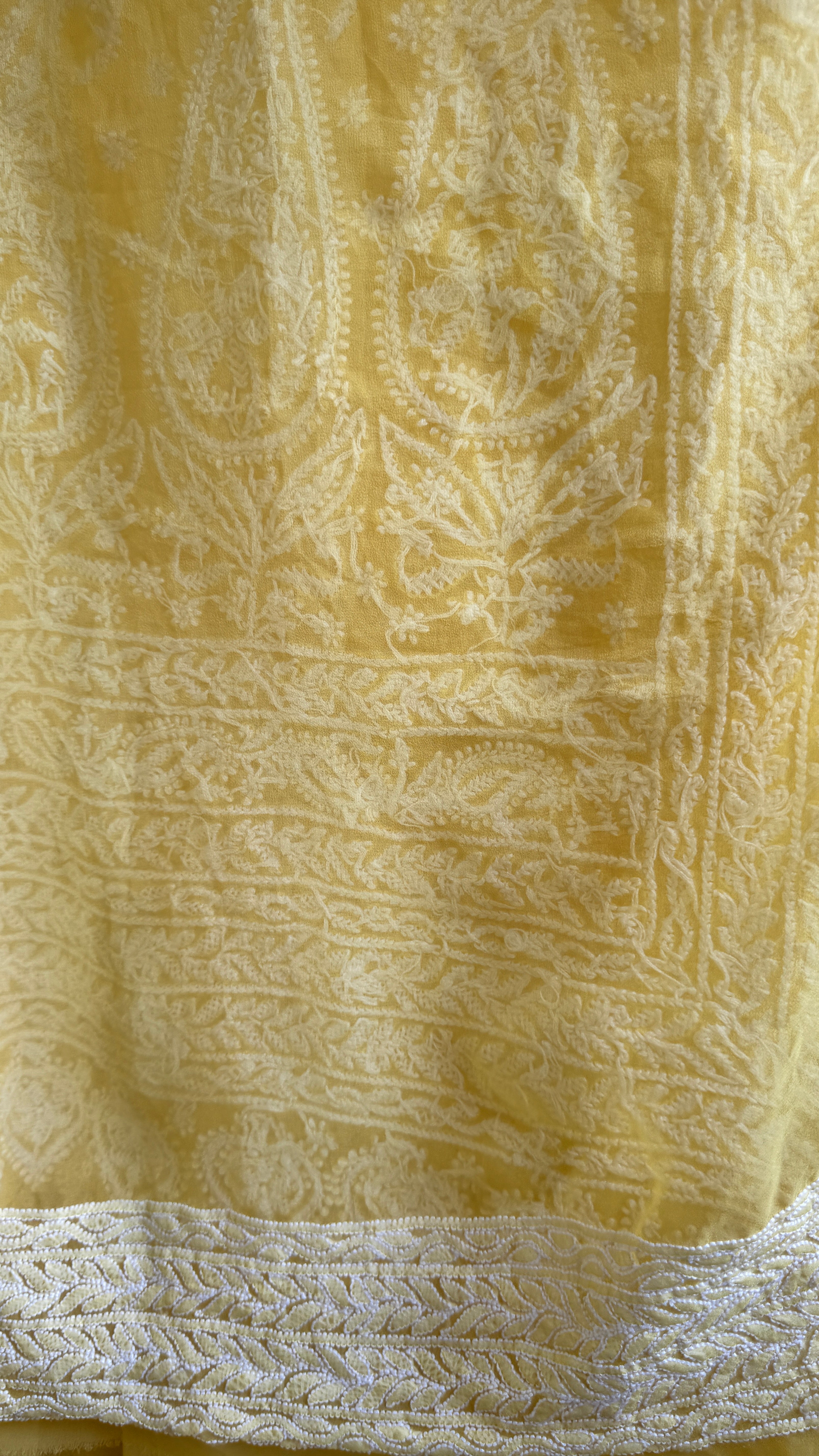 Georgette Chikankari saree in Yellow