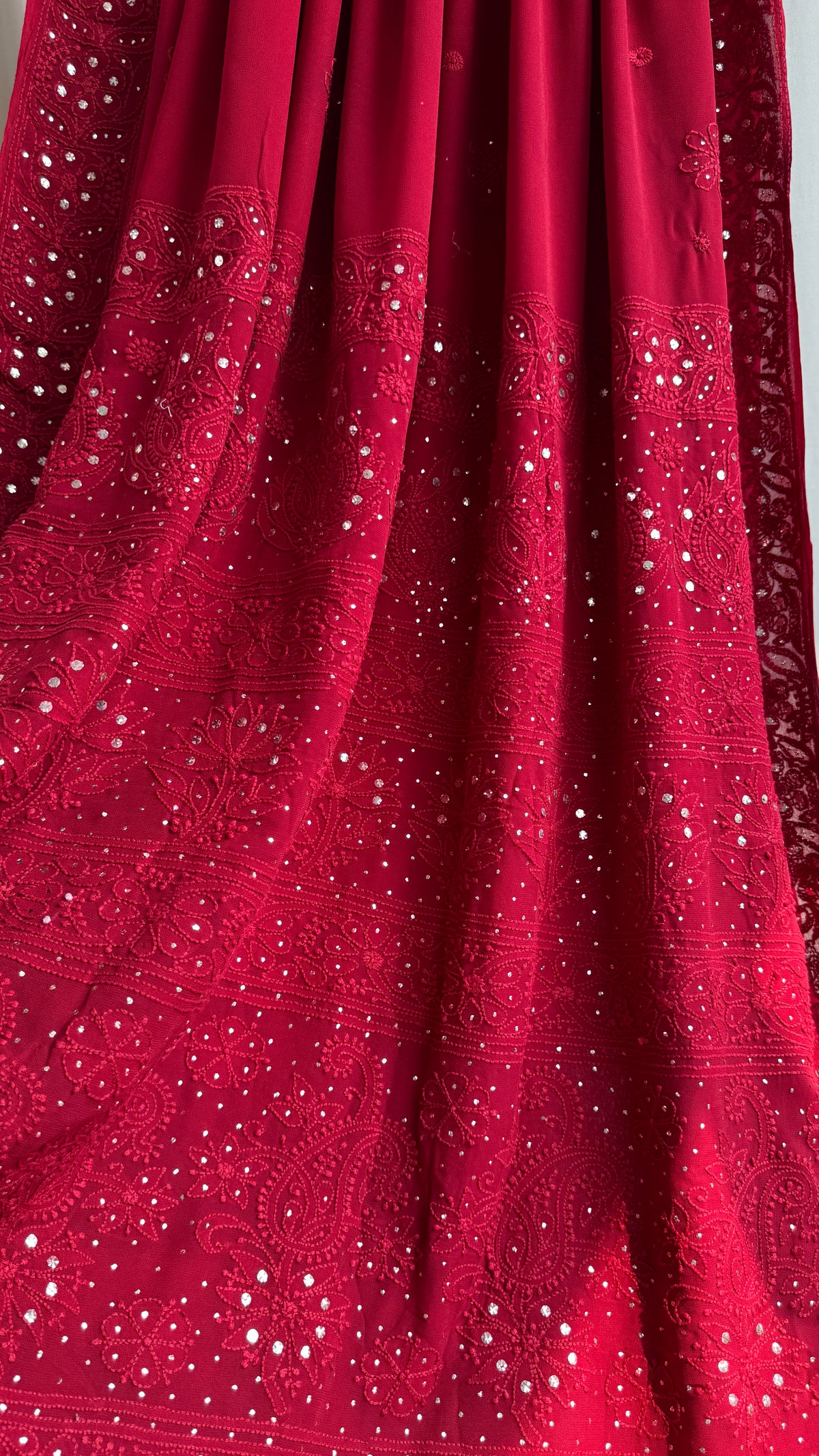 Viscose Maroon Chikankari saree with Mukaish Work