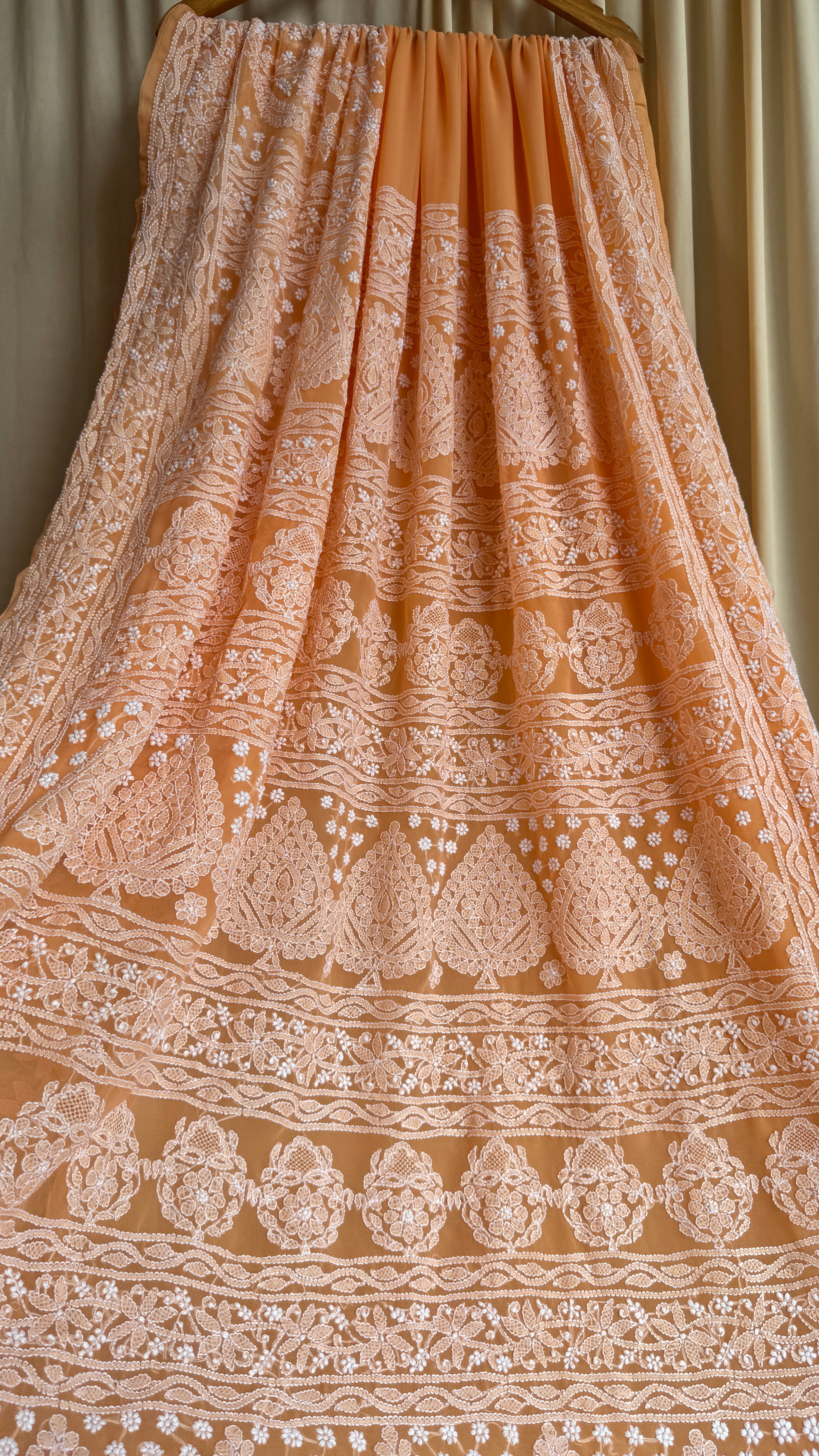 Georgette Chikankari saree in Sunset Orange