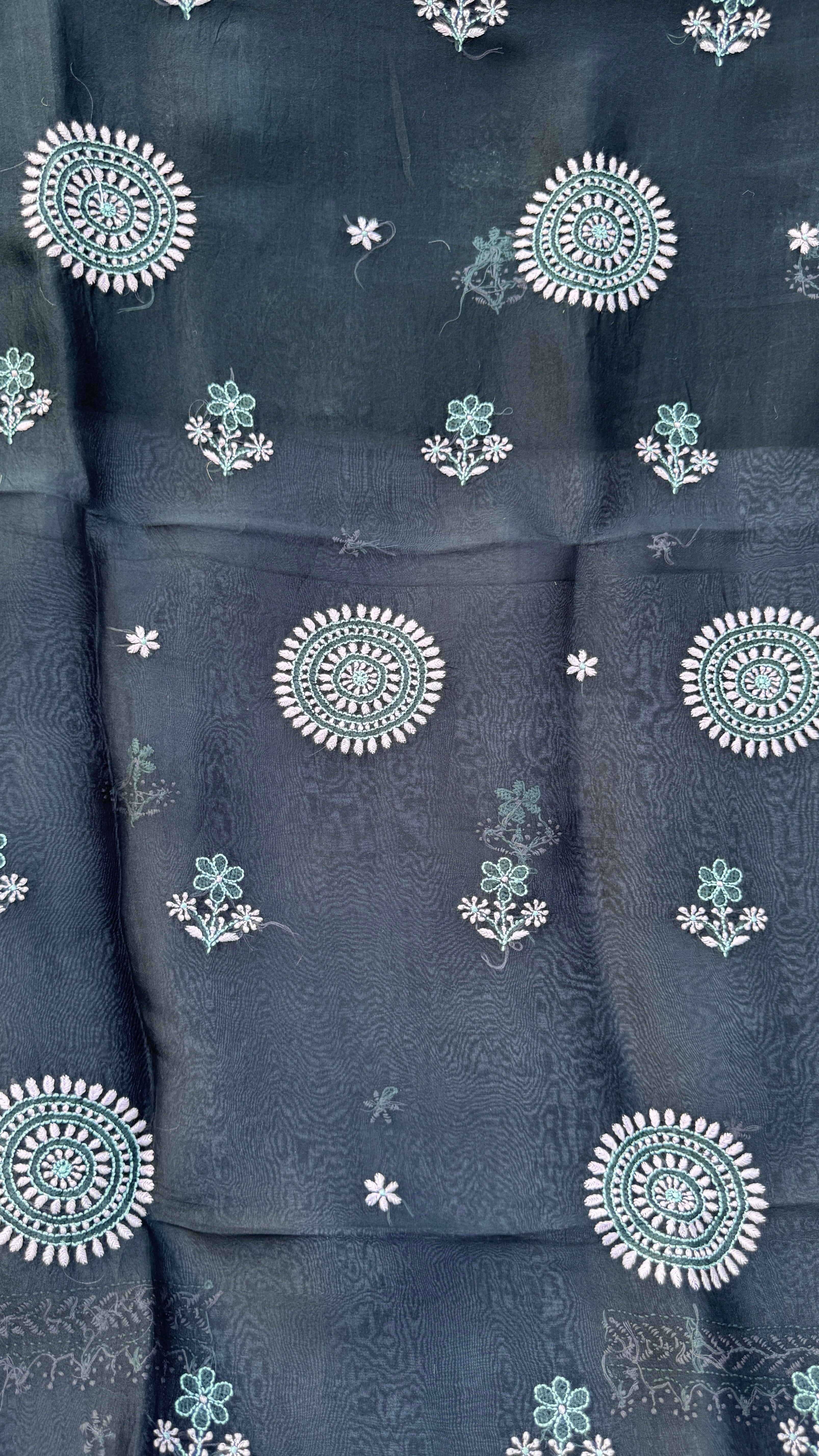 Pure Organza Lucknow Chikankari Unstitched Suit Set - Black multi-color
