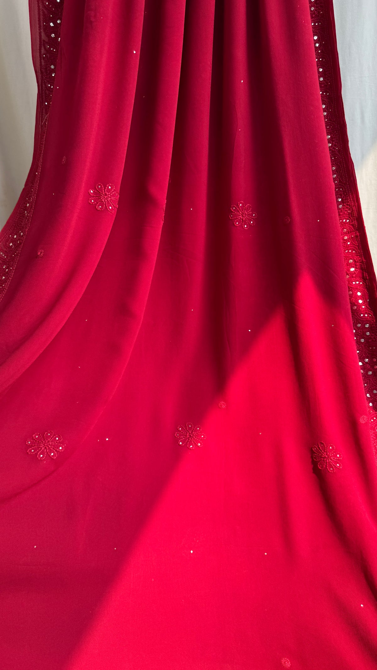 Viscose Maroon Chikankari saree with Mukaish Work