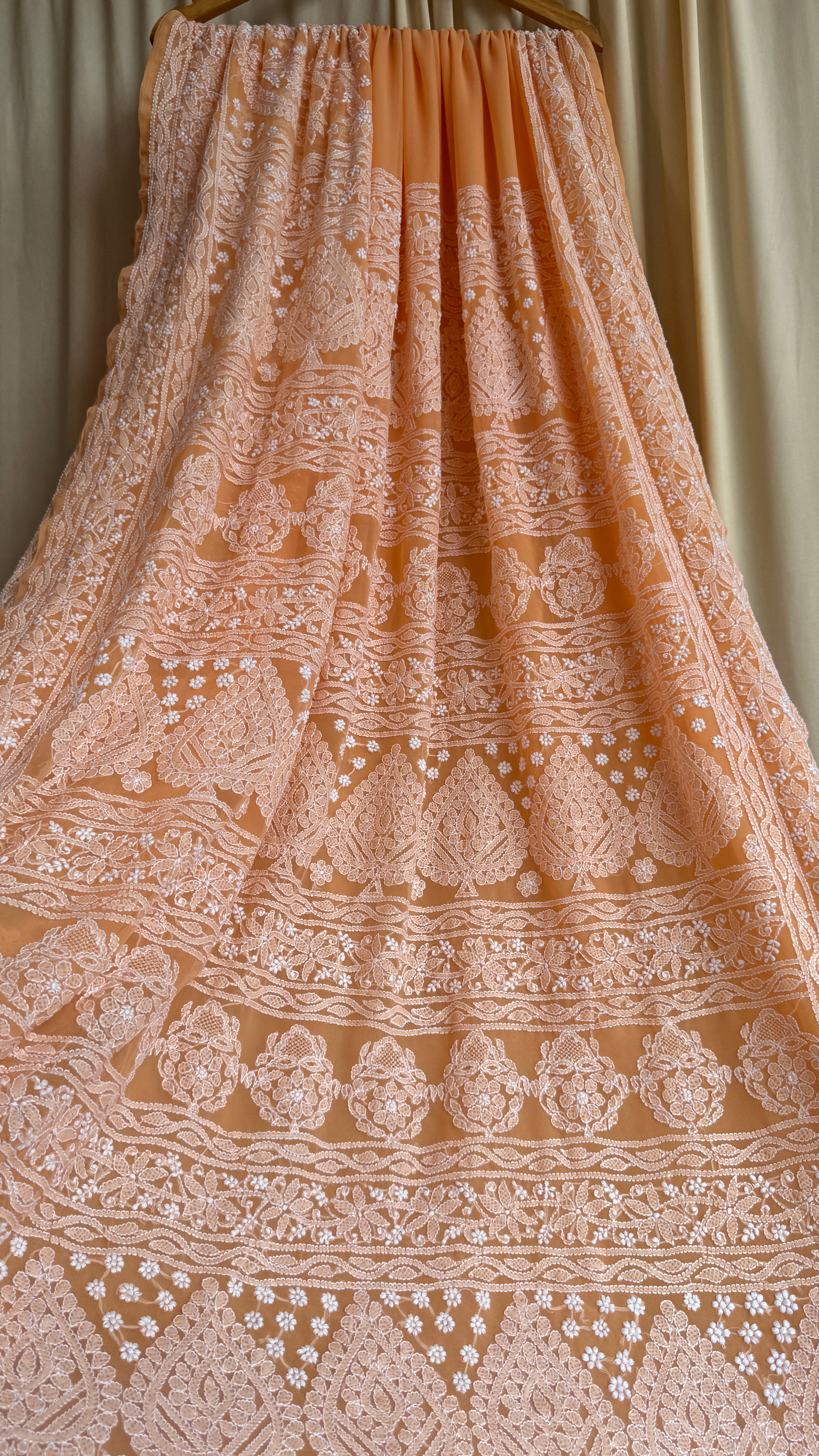Georgette Chikankari saree in Sunset Orange