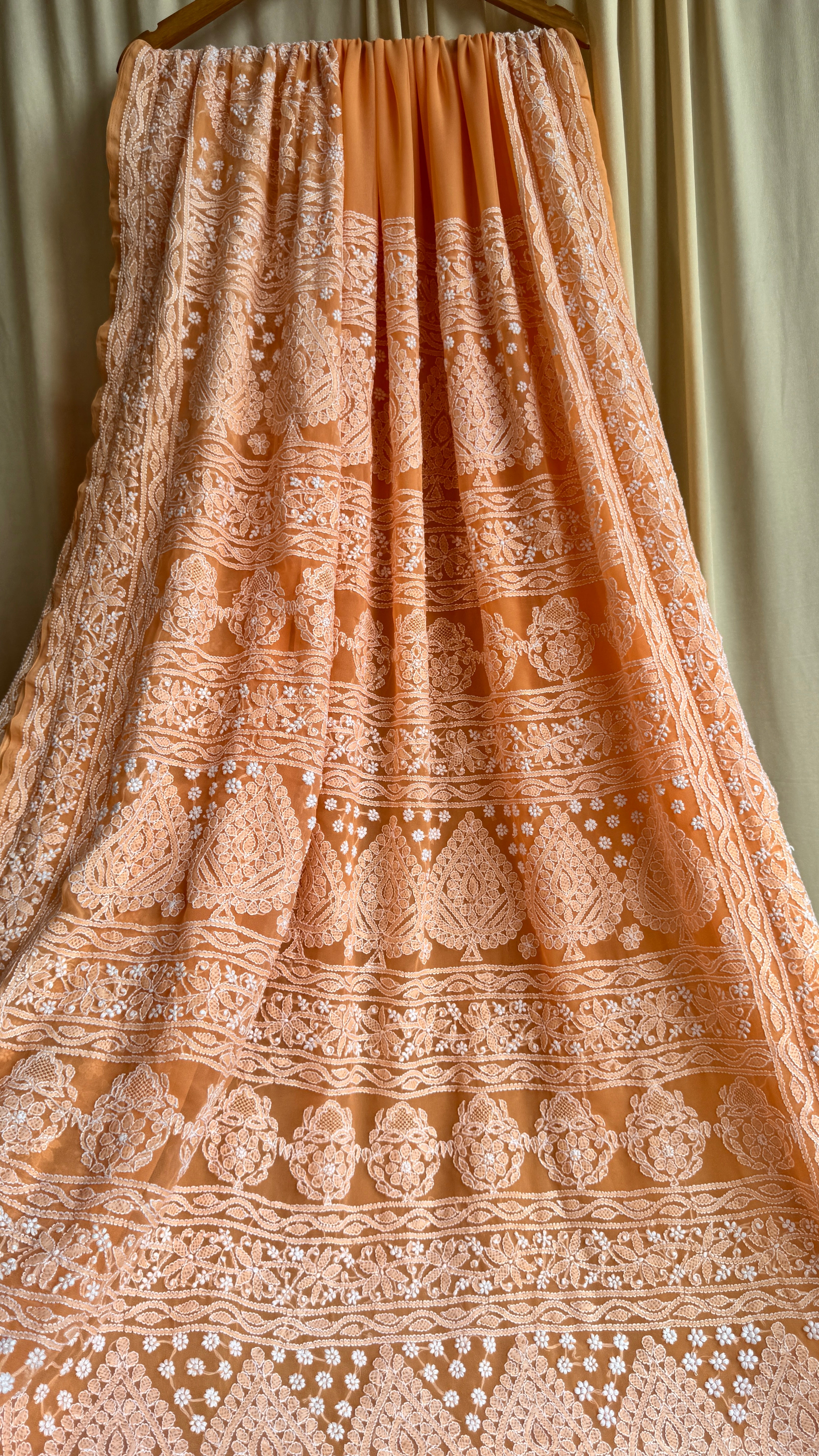 Georgette Chikankari saree in Sunset Orange