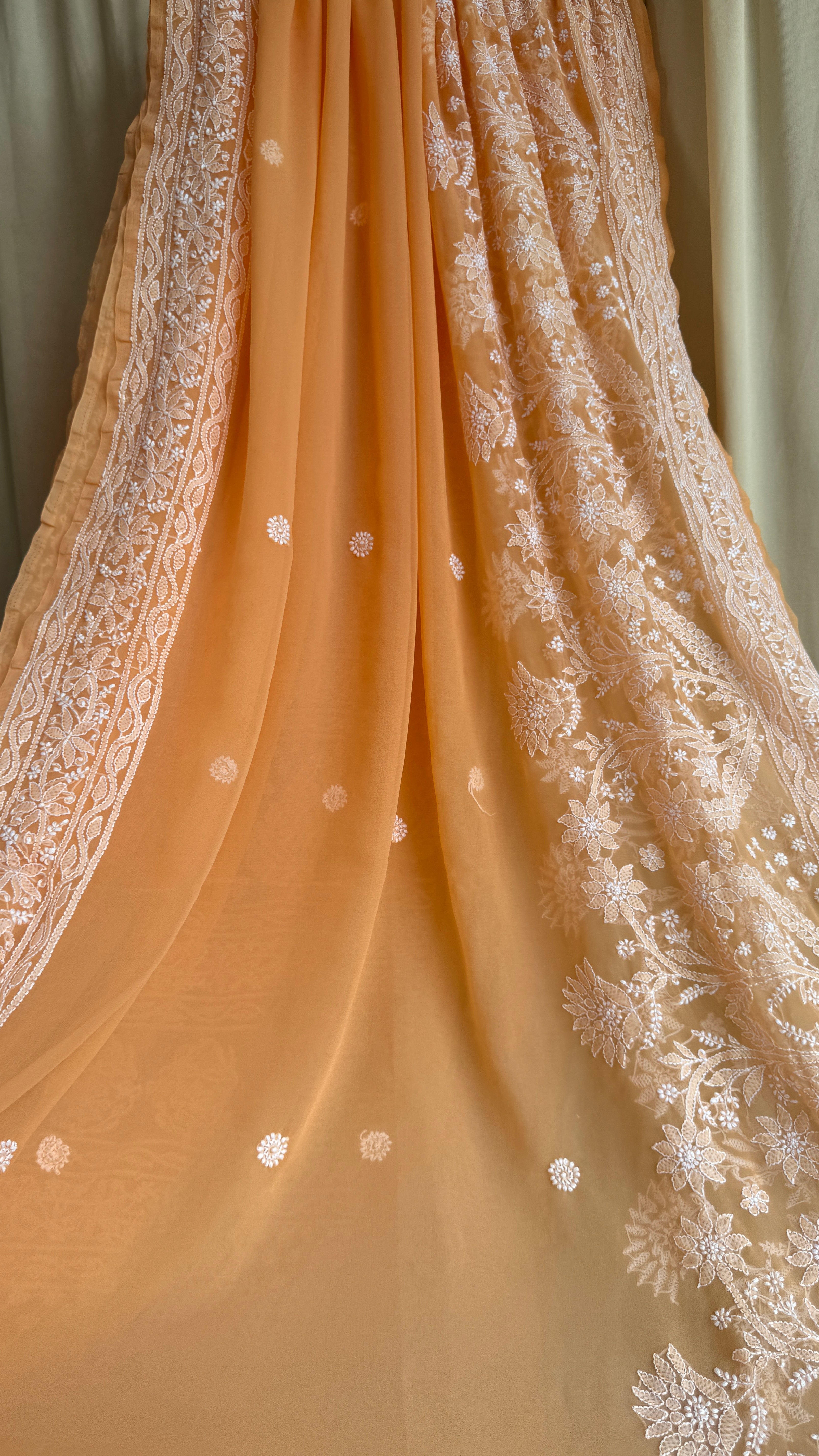 Georgette Chikankari saree in Sunset Orange