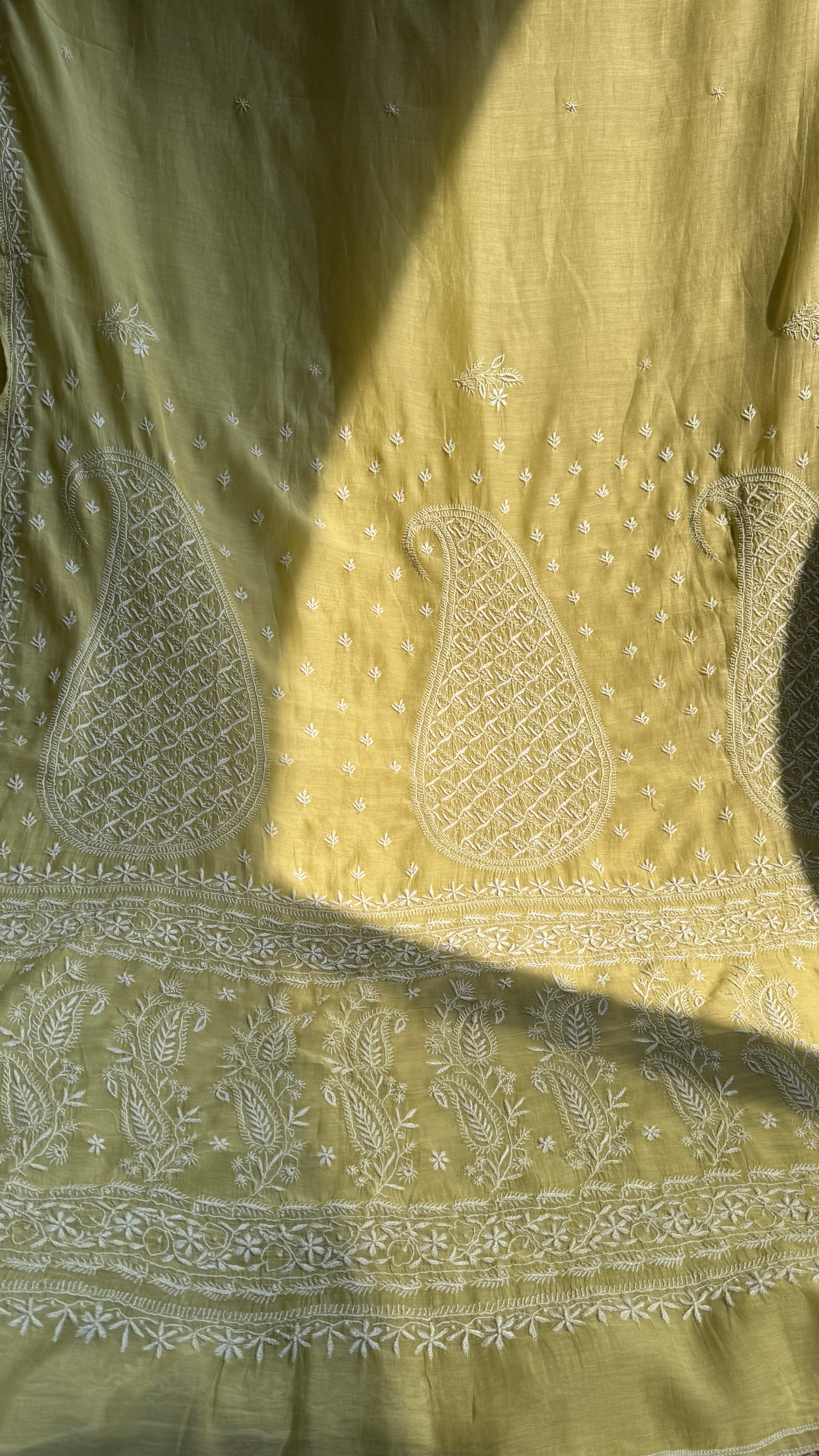 Pure Mul Chanderi Chikankari saree in Green