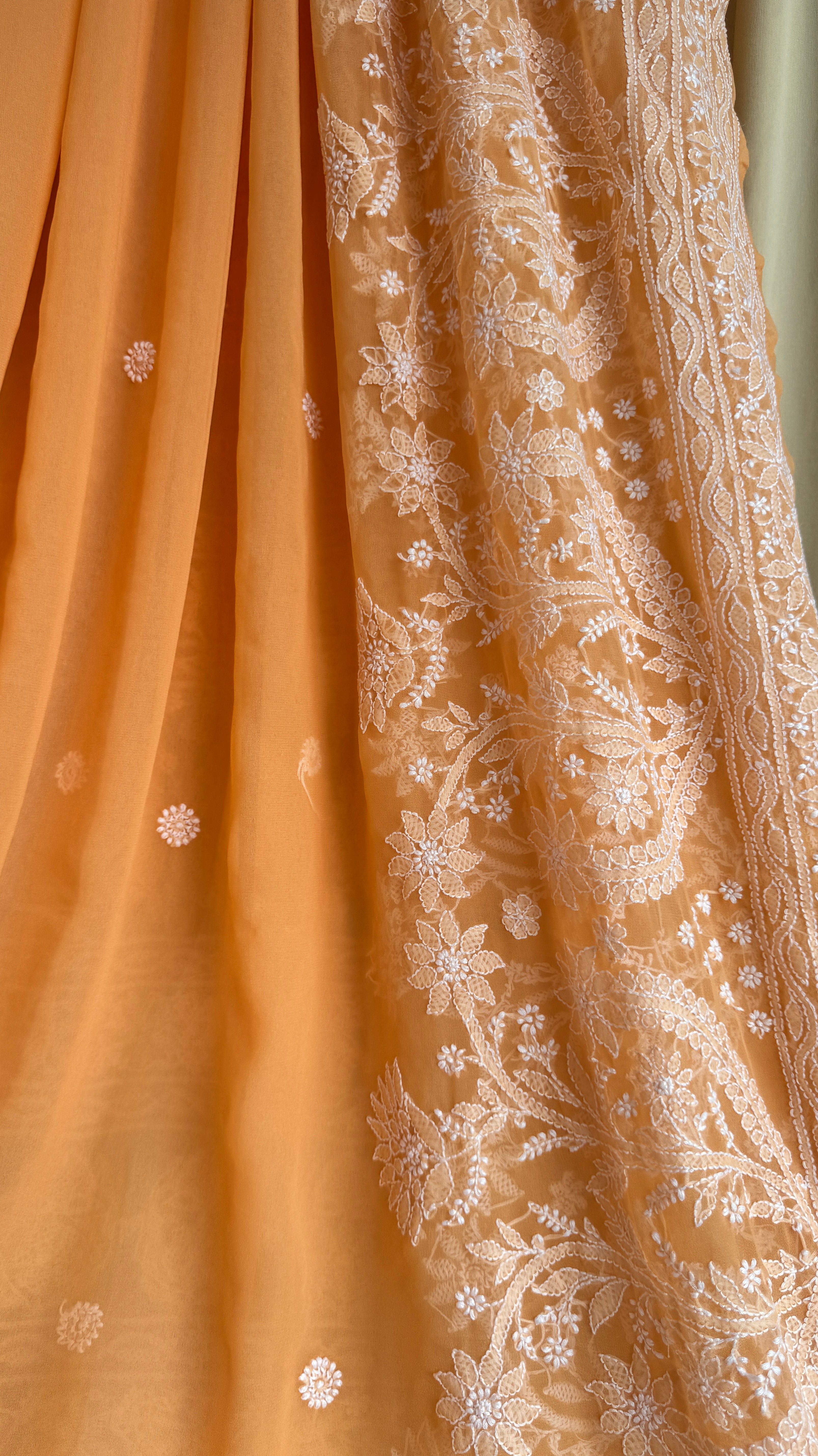 Georgette Chikankari saree in Sunset Orange