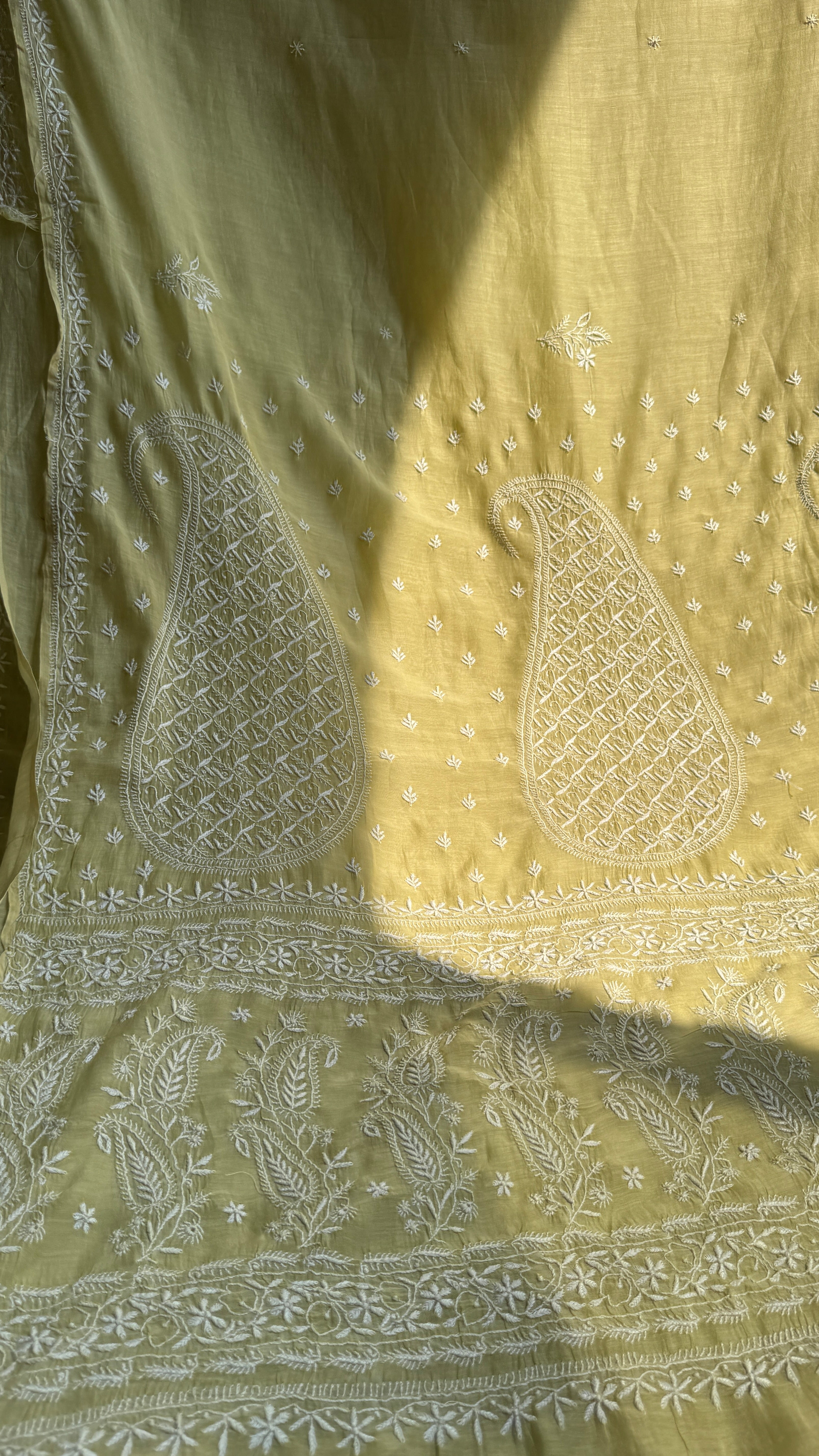 Pure Mul Chanderi Chikankari saree in Green