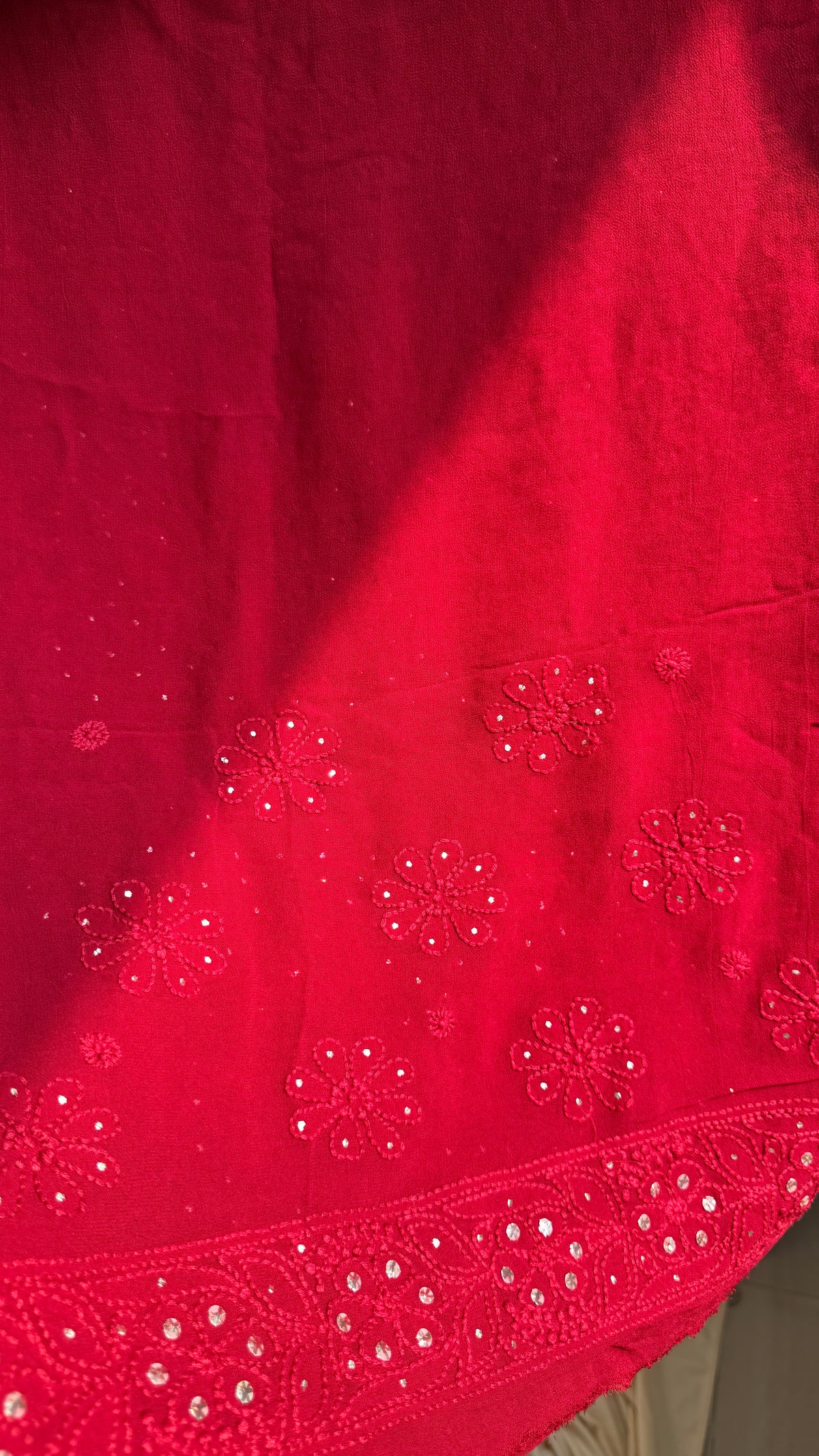 Viscose Maroon Chikankari saree with Mukaish Work