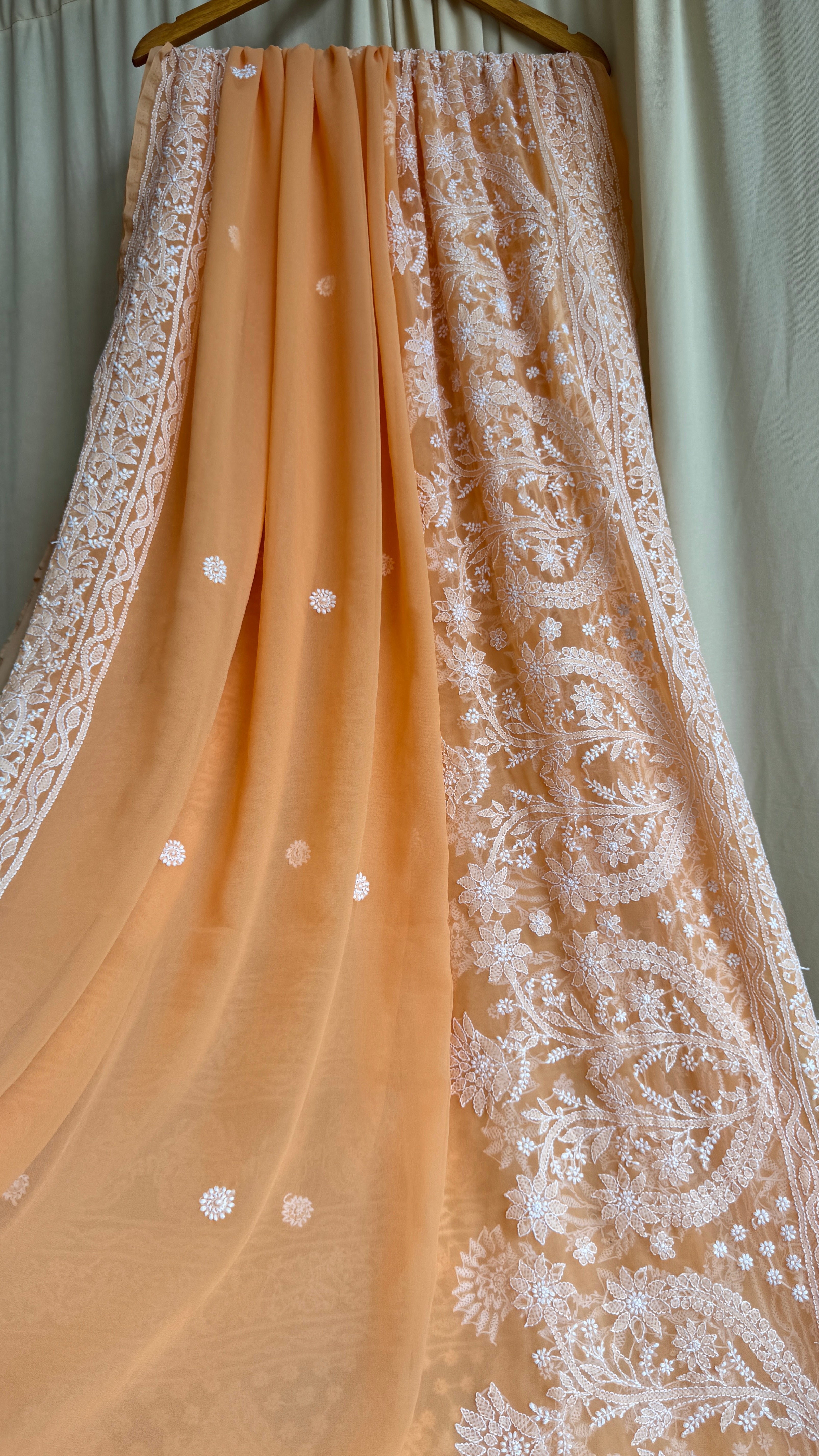 Georgette Chikankari saree in Sunset Orange