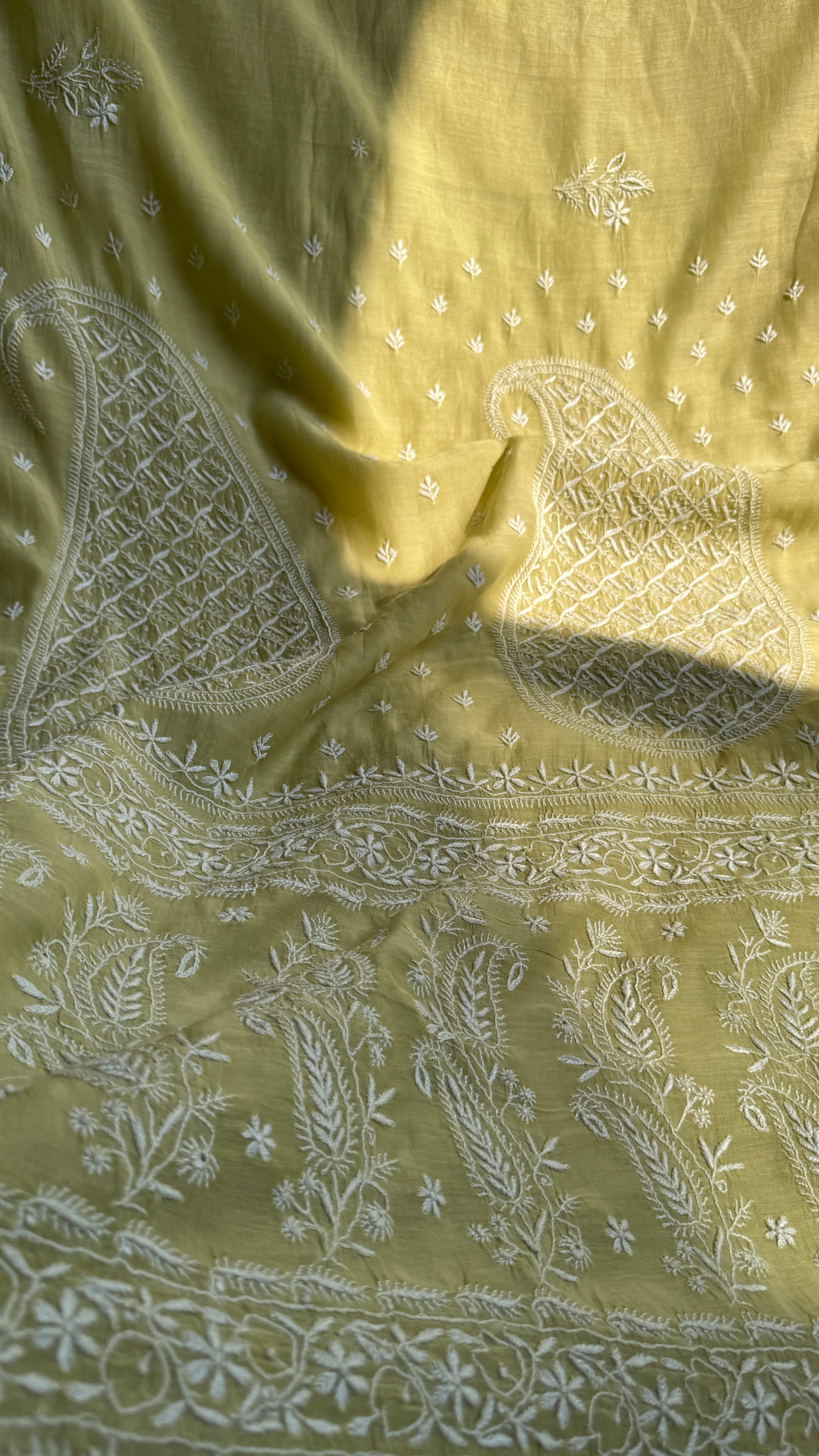 Pure Mul Chanderi Chikankari saree in Green