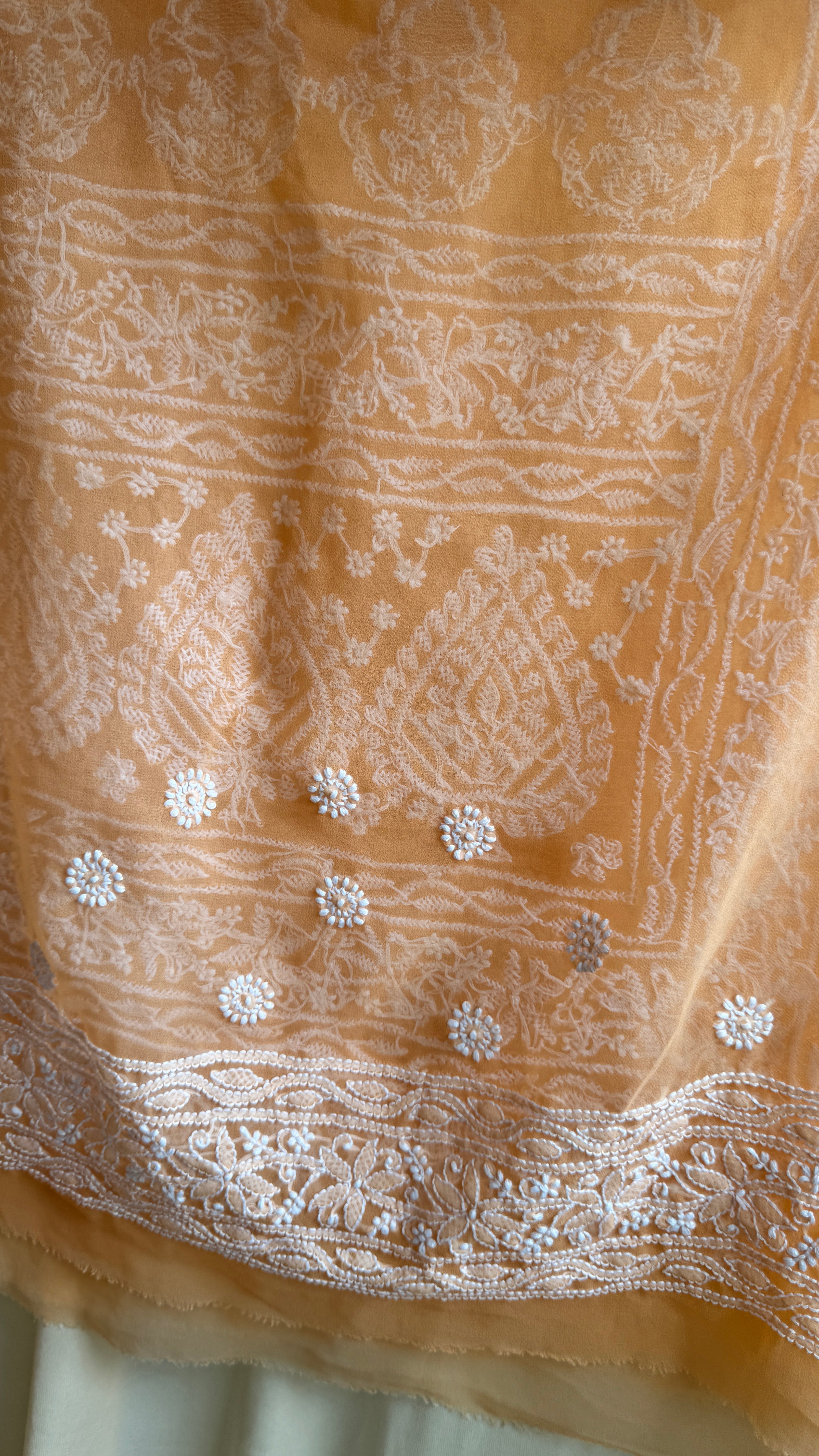 Georgette Chikankari saree in Sunset Orange